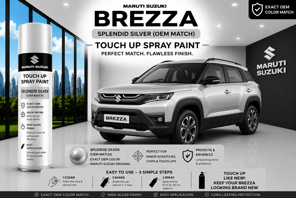 Maruti Suzuki Brezza Splendid Silver OEM Color Match Touch Up Spray Paint 500ml | LIHA Aerosols Automotive Paint
