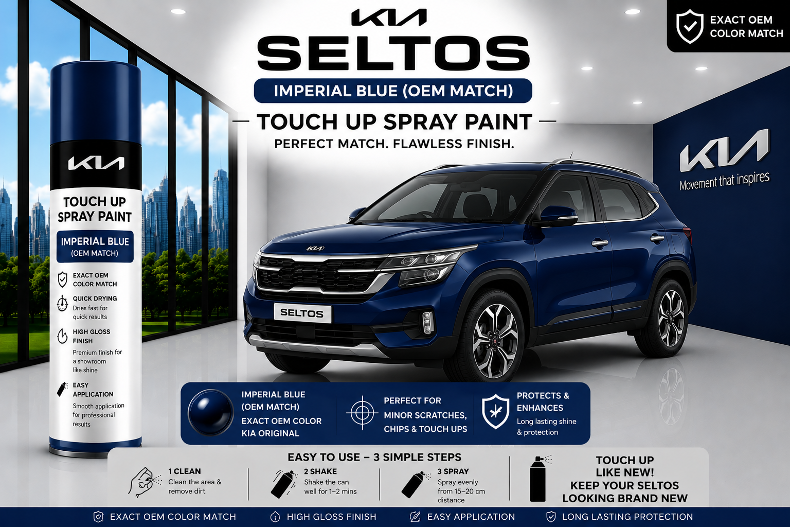 Kia Seltos Imperial Blue Touch Up Spray Paint – OEM Color Match | LIHA Aerosols 500ml
