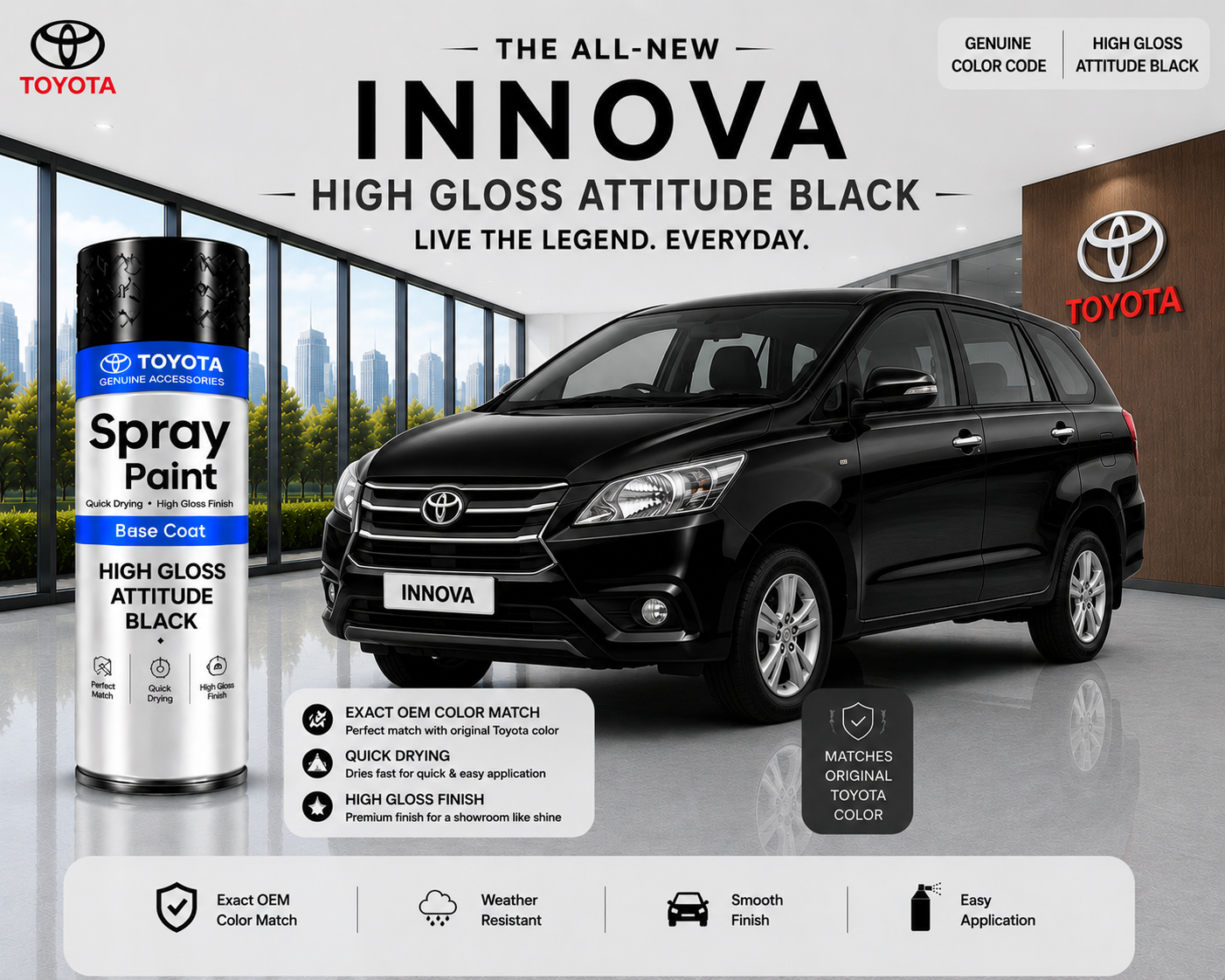 Toyota Innova High Gloss Attitude Black Touch Up Spray Paint | OEM Automotive Aerosol Paint for Scratch Repair