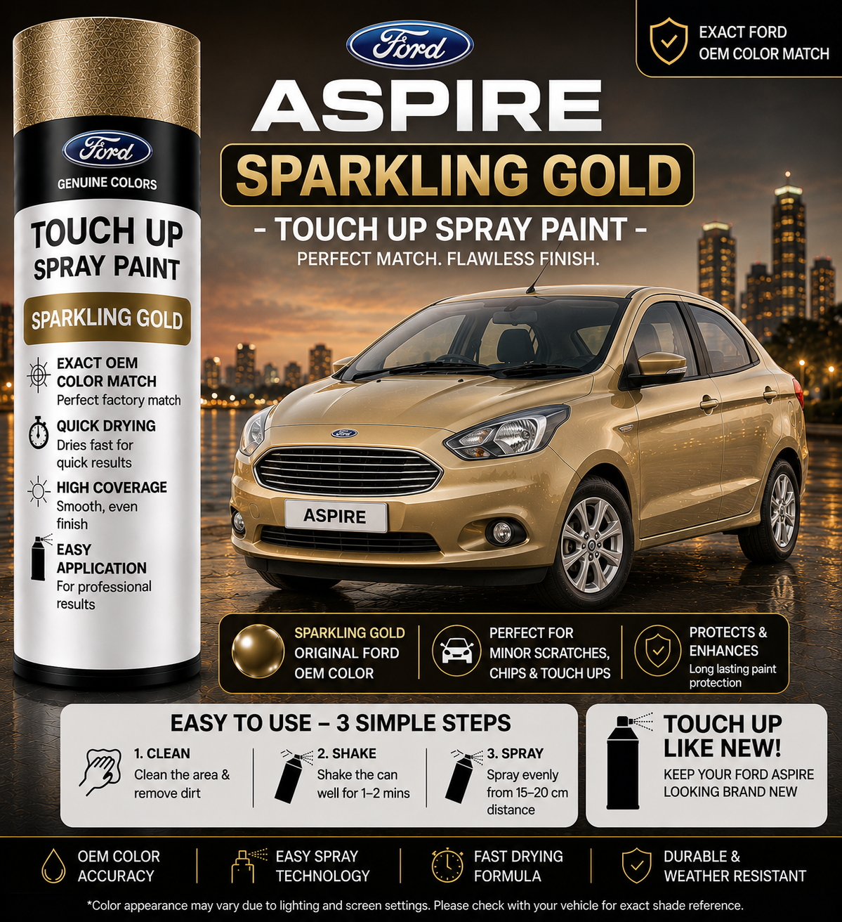 Ford Aspire Sparkling Gold Touch Up Spray Paint – OEM Color Match | LIHA Aerosols 500ml