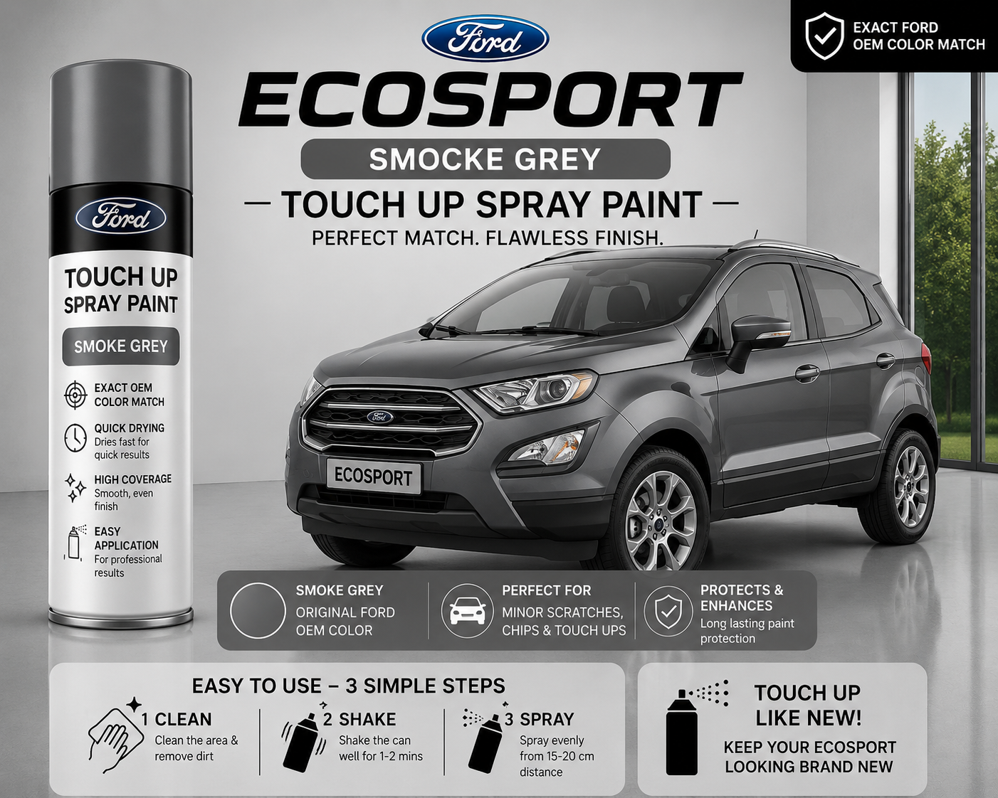 Ford EcoSport Smoke Grey Touch Up Spray Paint – OEM Color Match | LIHA Aerosols 500ml