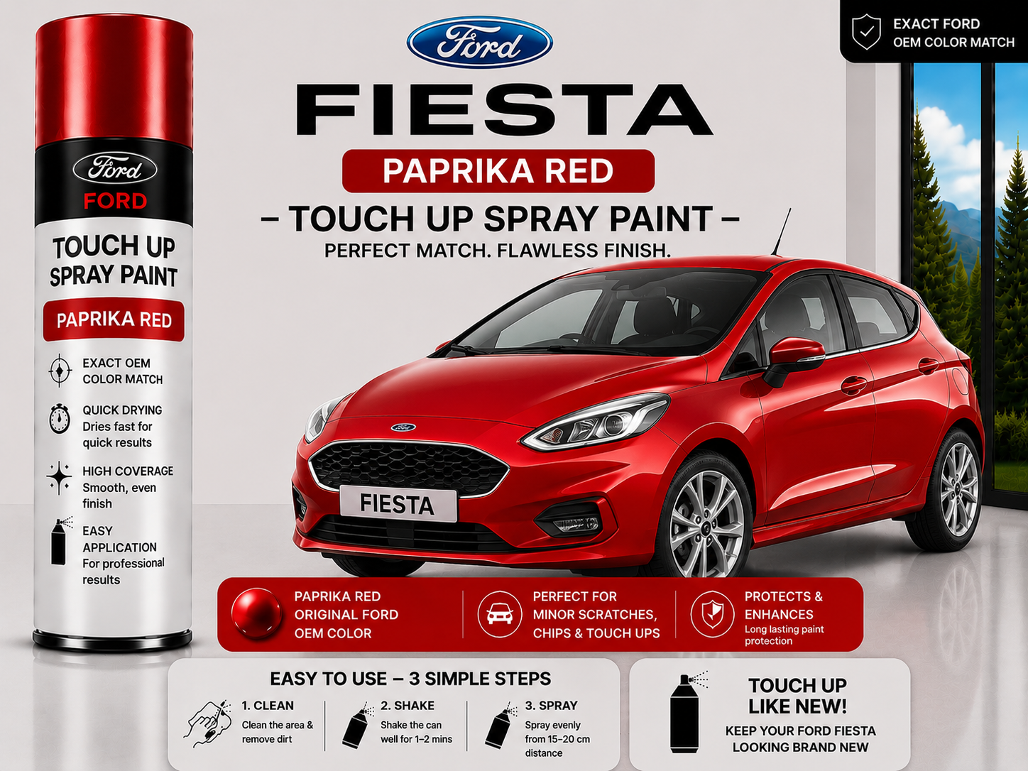 Ford Fiesta Paprika Red Touch Up Spray Paint – OEM Color Match | LIHA Aerosols 500ml