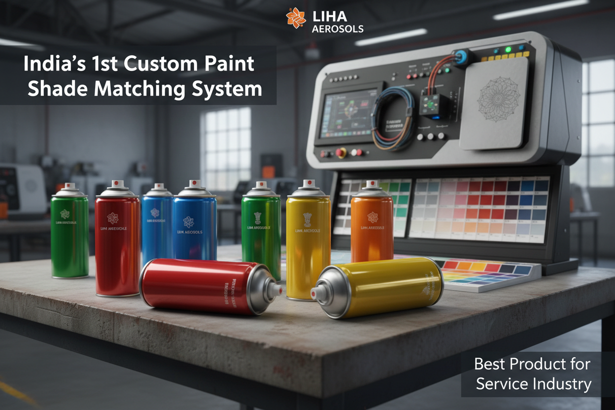 GENERATE A IMAGE FOR THE HOMEPAGE FOR LIHA AEROSOLS SPRAY PAINT IN AEROSOL FORM SERVICE INDISTRY BEST PRODUCT AND INDINA 1ST CUSTOM PAINT SHADE MATCHHING SYSSTEM