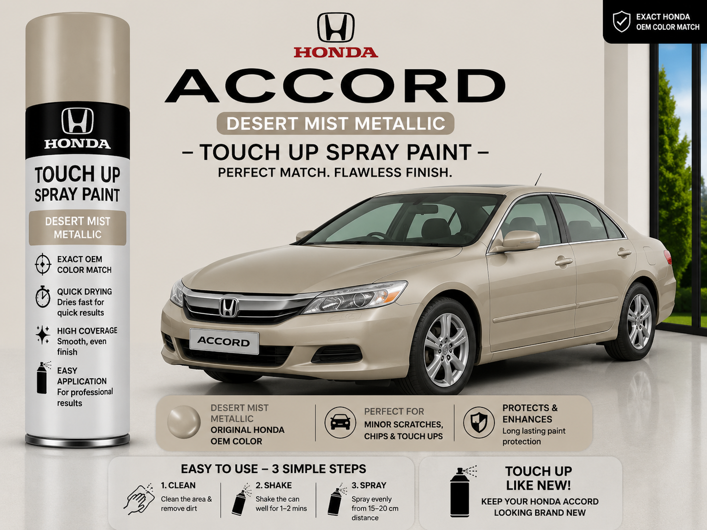 Honda Accord Desert Mist Metallic Touch Up Spray Paint – OEM Color Match | LIHA Aerosols 500ml