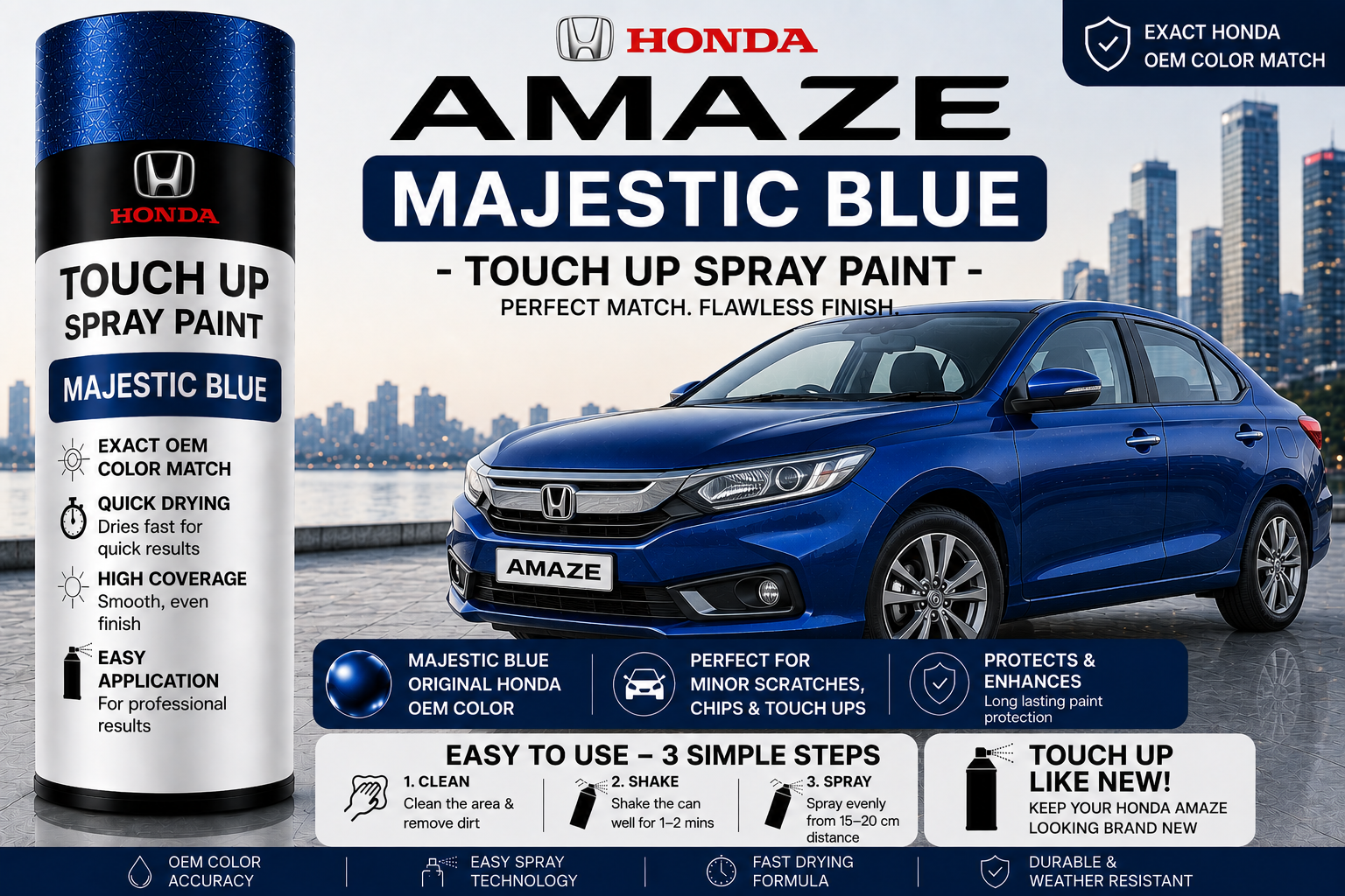 Honda Amaze Majestic Blue Touch Up Spray Paint – OEM Color Match | LIHA Aerosols 500ml