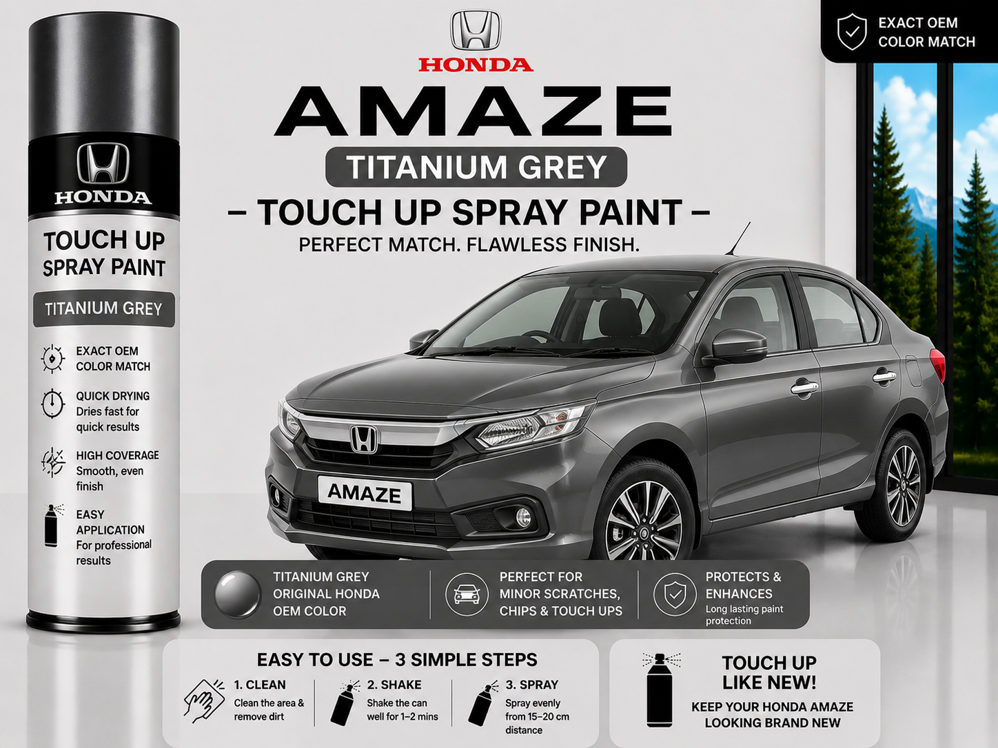 Honda Amaze Titanium Grey Touch Up Spray Paint – OEM Color Match | LIHA Aerosols 500ml