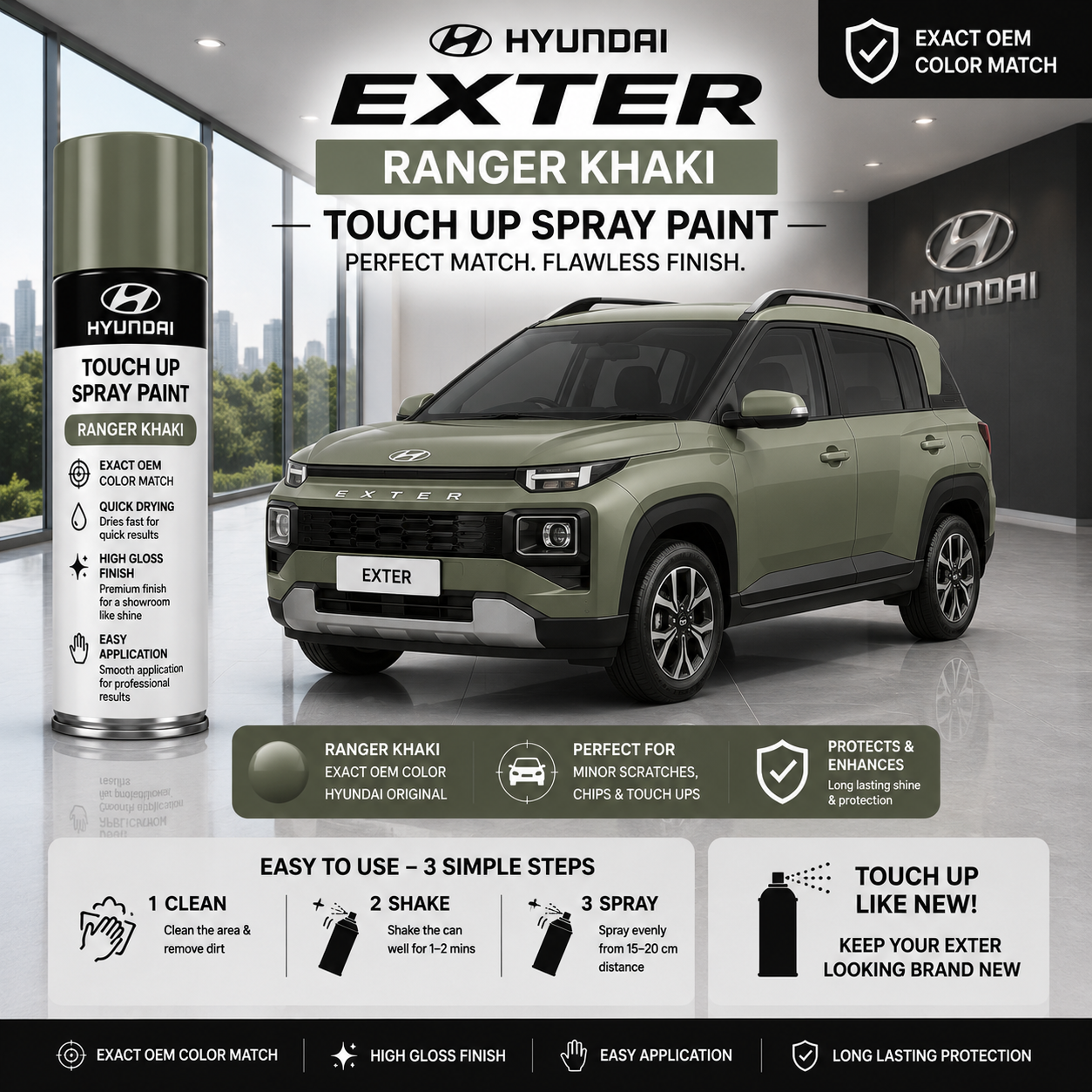 Hyundai Exter Ranger Khaki Touch Up Spray Paint – OEM Color Matc