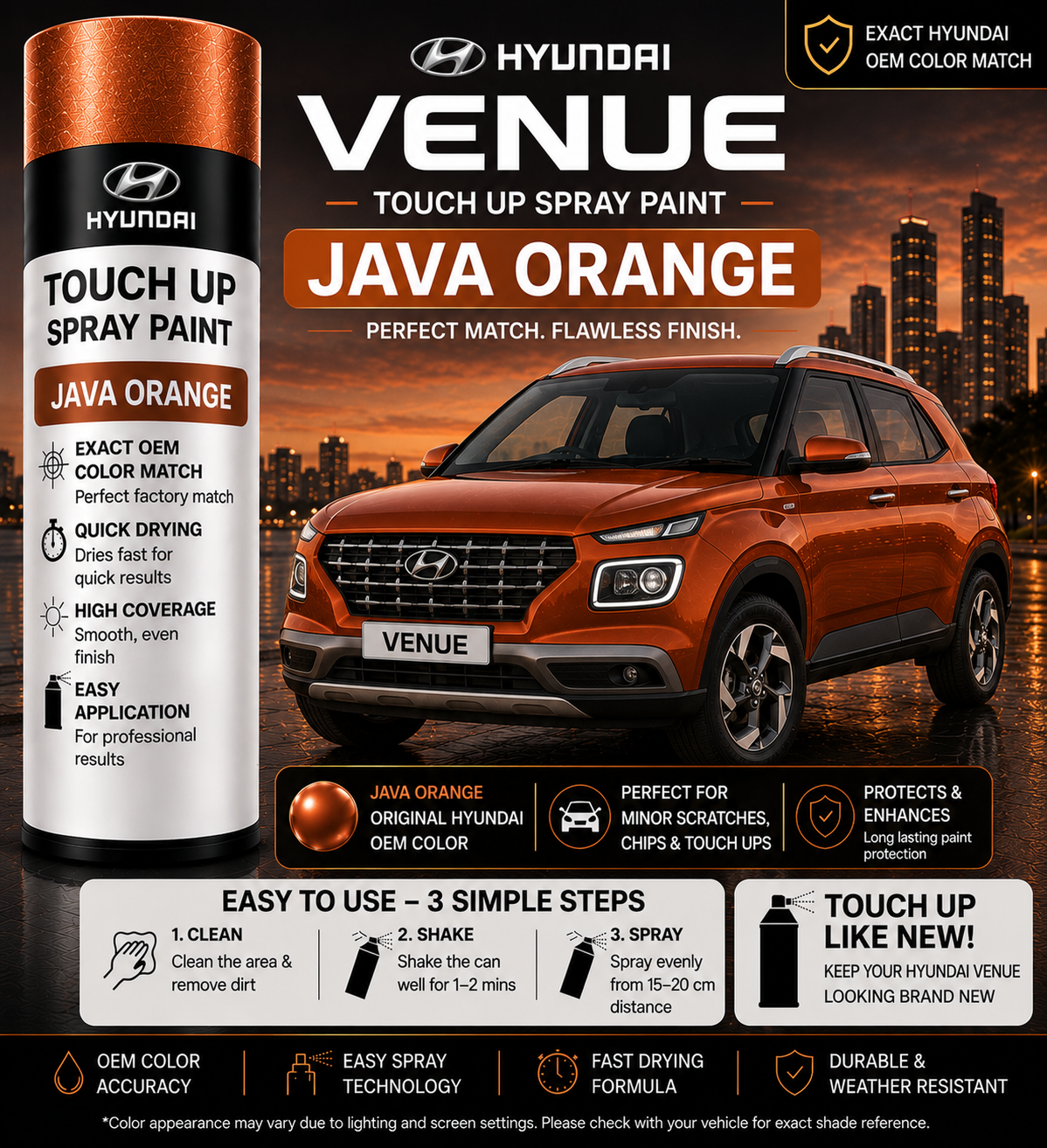 Hyundai Venue Java Orange Touch Up Spray Paint – OEM Color Match | LIHA Aerosols 500ml