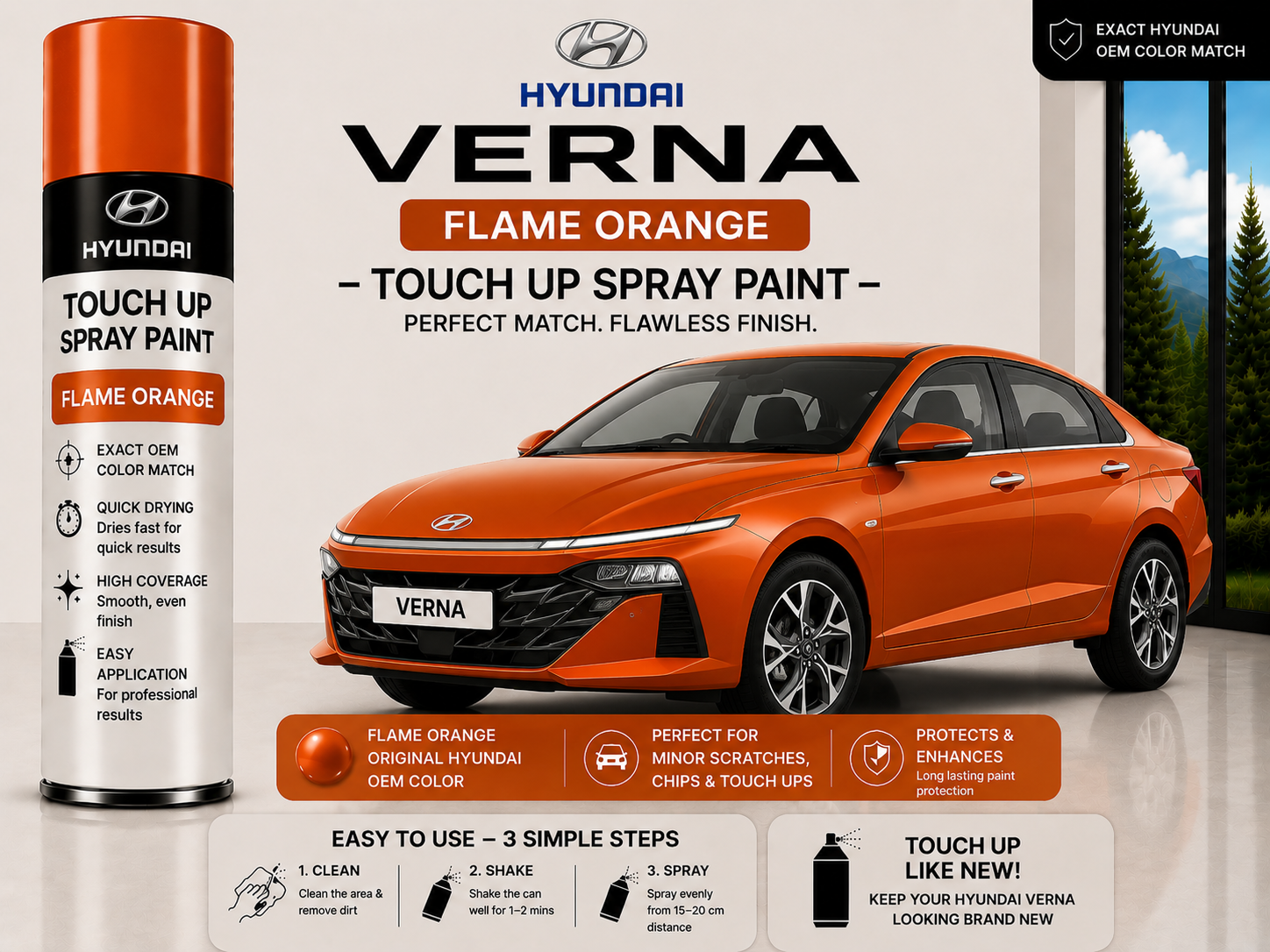 Hyundai Verna Flame Orange Touch Up Spray Paint – OEM Color Match | LIHA Aerosols 500ml