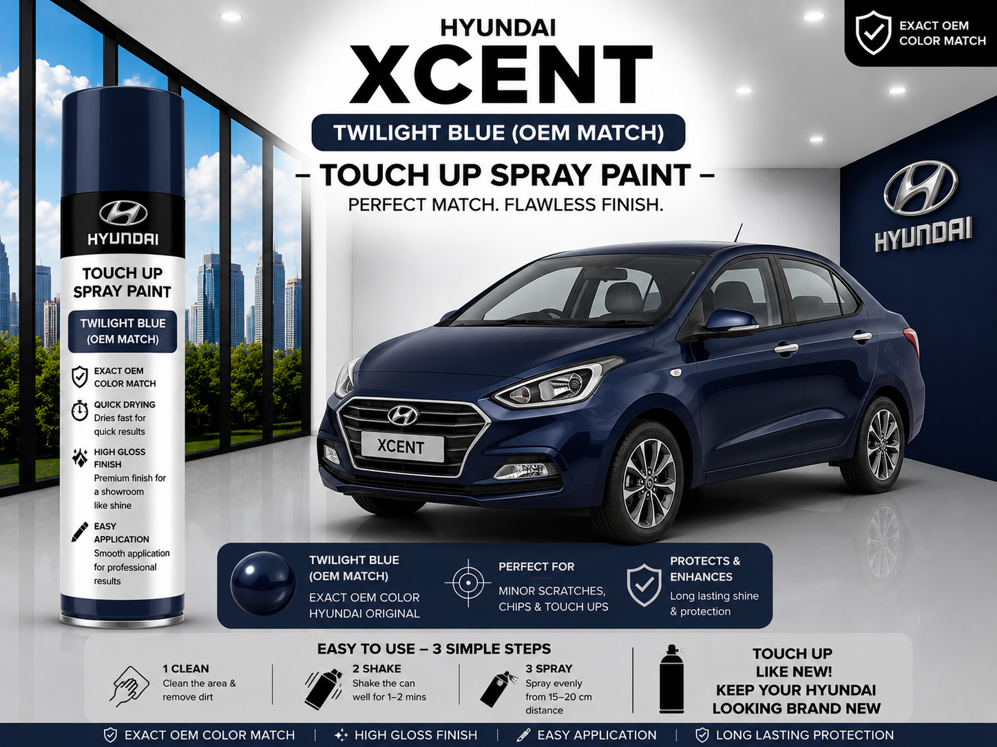 Hyundai Xcent Twilight Blue Touch Up Spray Paint – OEM Color Match | LIHA Aerosols 500ml