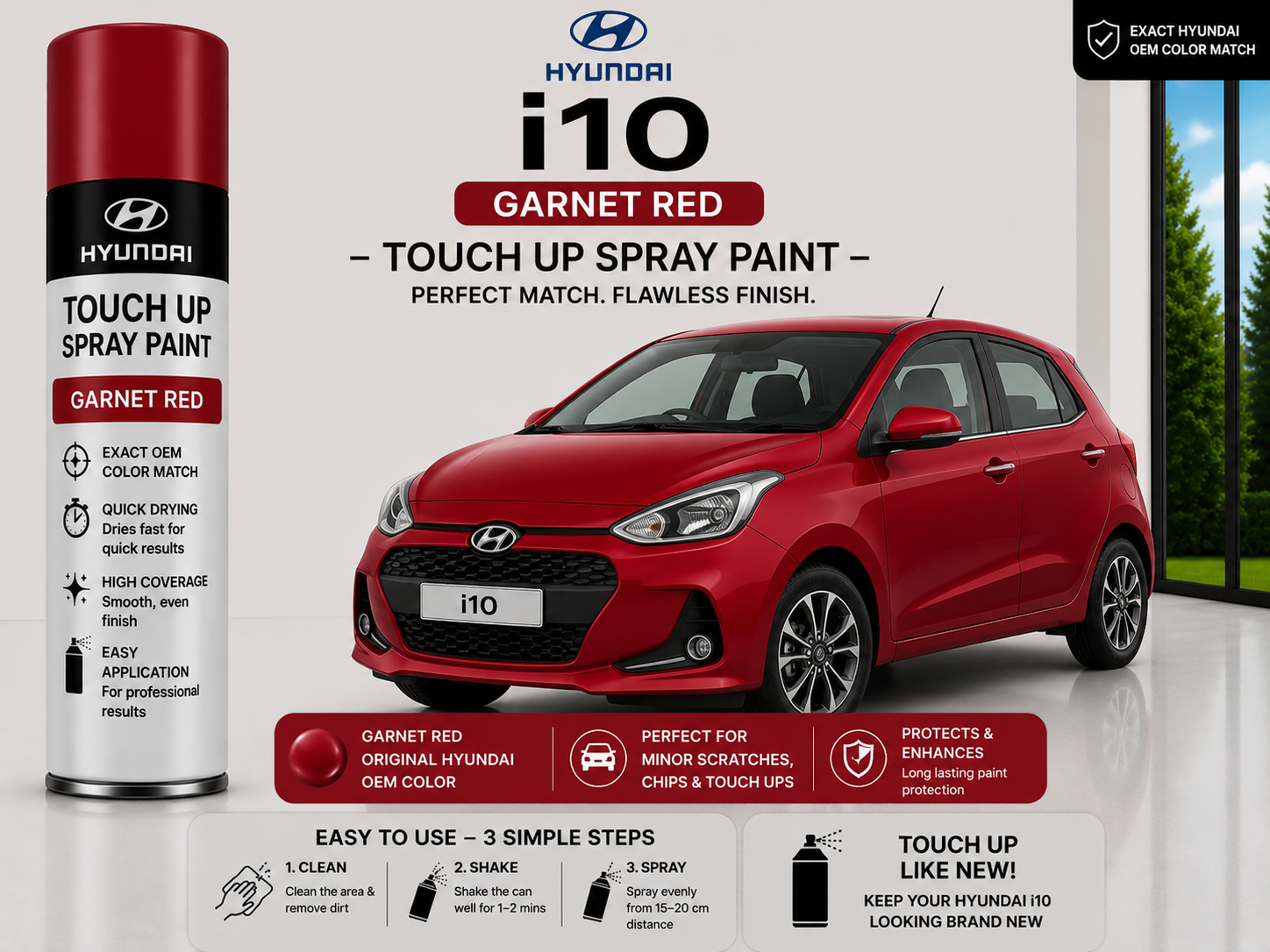 Hyundai i10 Garnet Red Touch Up Spray Paint – OEM Color Match | LIHA Aerosols 500ml