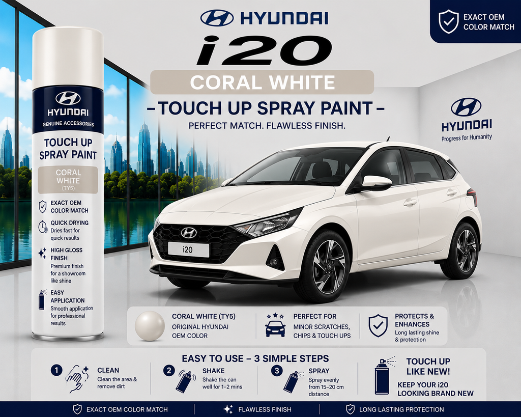 Hyundai i20 Coral White Touch Up Spray Paint | OEM Automotive Aerosol Paint for Scratch Repair