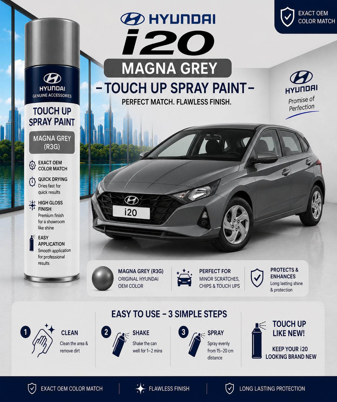 Hyundai i20 Magna Grey Touch Up Spray Paint | OEM Automotive Aerosol Paint for Scratch Repair