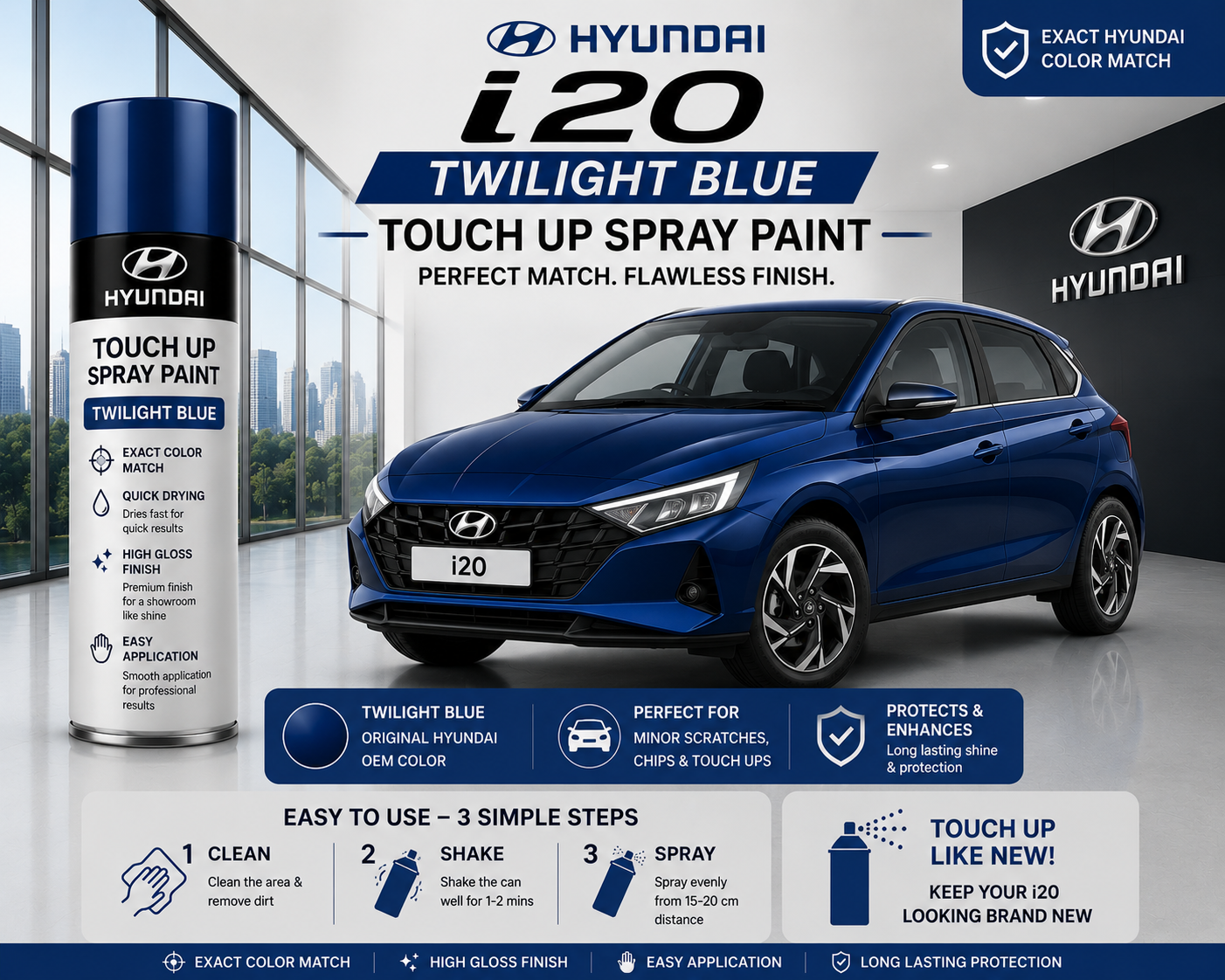 Hyundai i20 Twilight Blue Touch Up Spray Paint – OEM Color Match