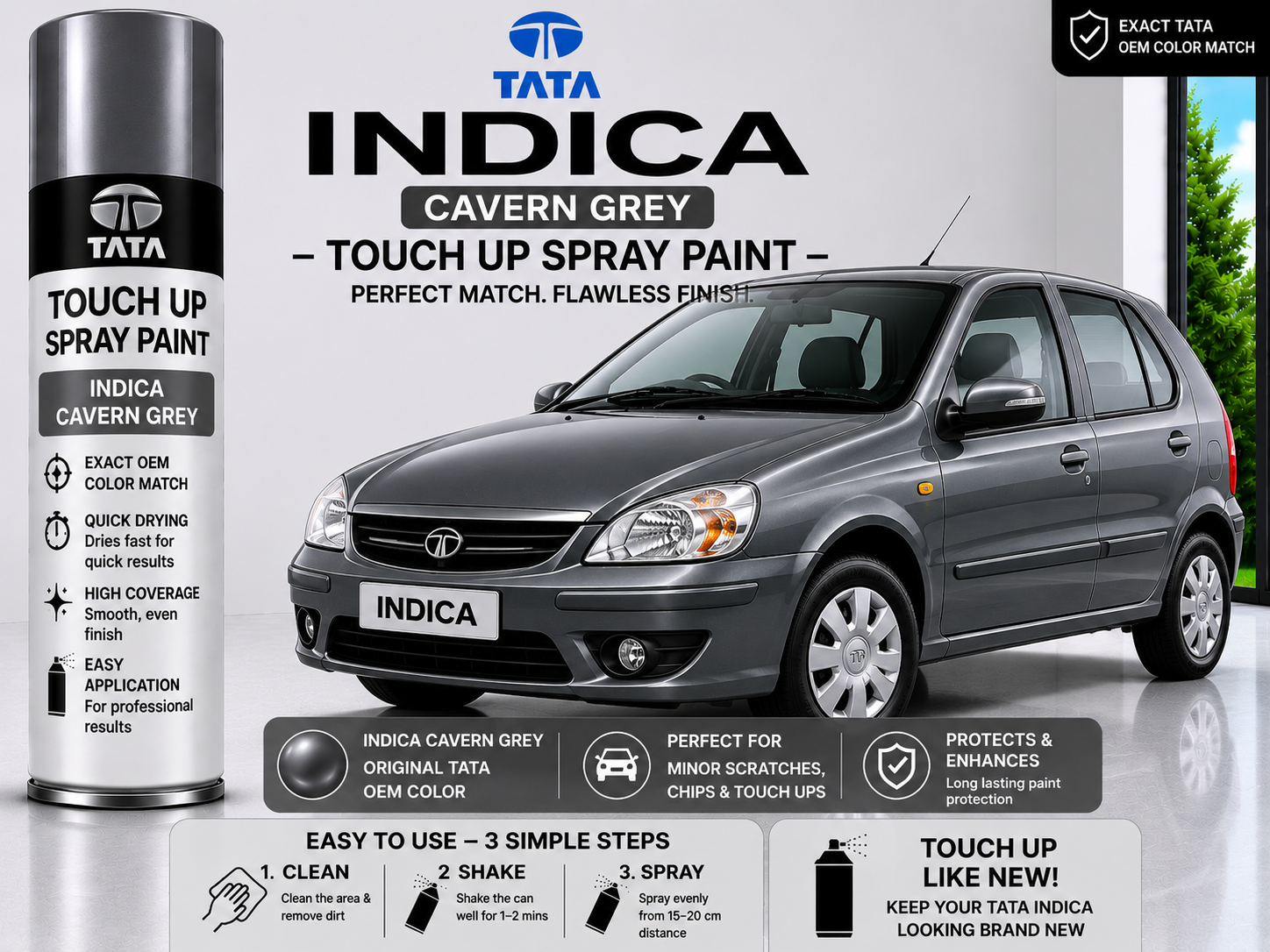 Tata Indica Cavern Grey Touch Up Spray Paint – OEM Color Match | LIHA Aerosols 500ml