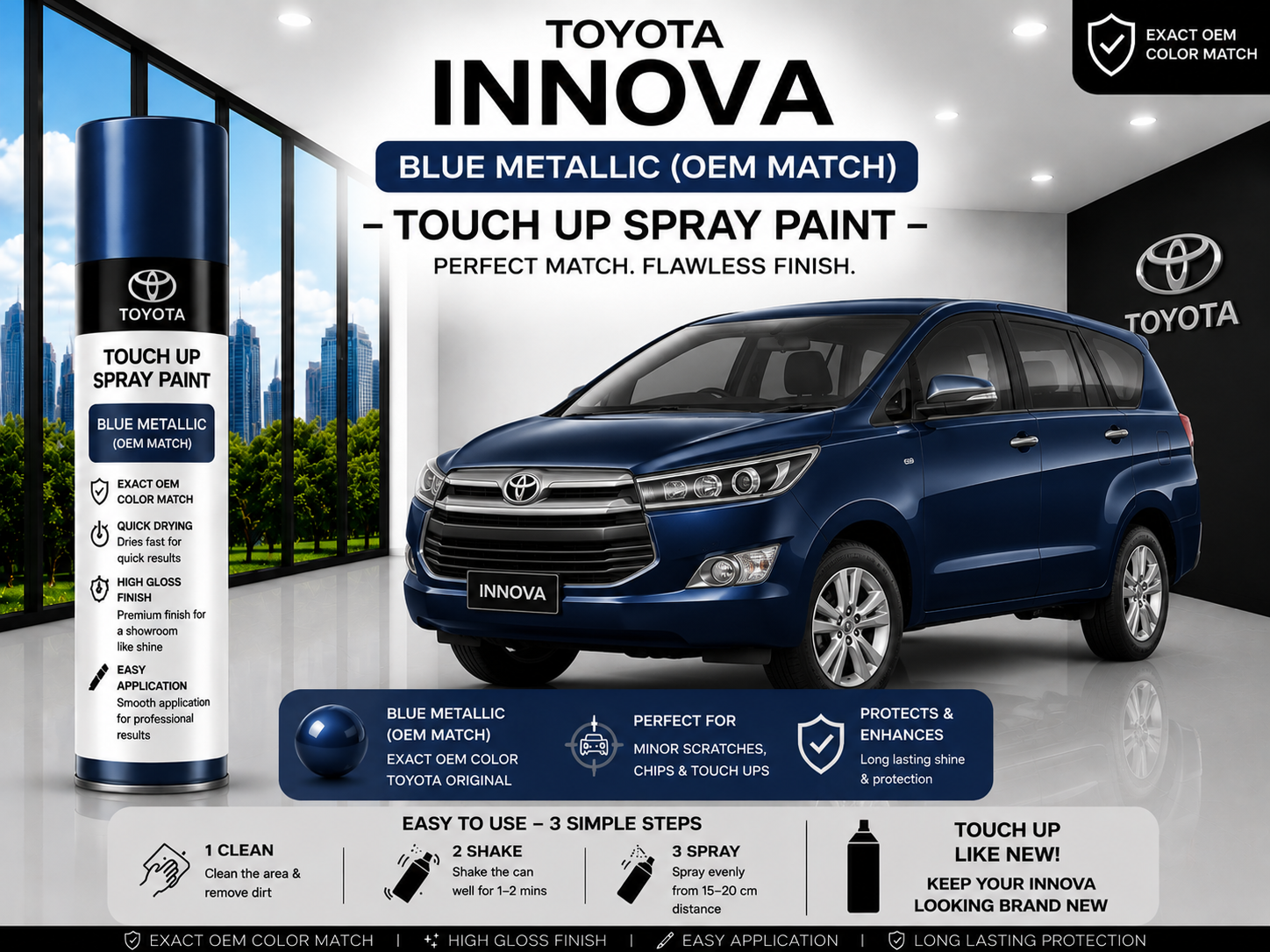 Toyota Innova Blue Metallic Touch Up Spray Paint – OEM Color Match | LIHA Aerosols 500ml