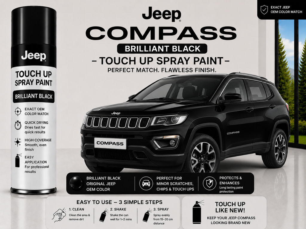 Jeep Compass Brilliant Black Touch Up Spray Paint – OEM Color Match | LIHA Aerosols 500ml