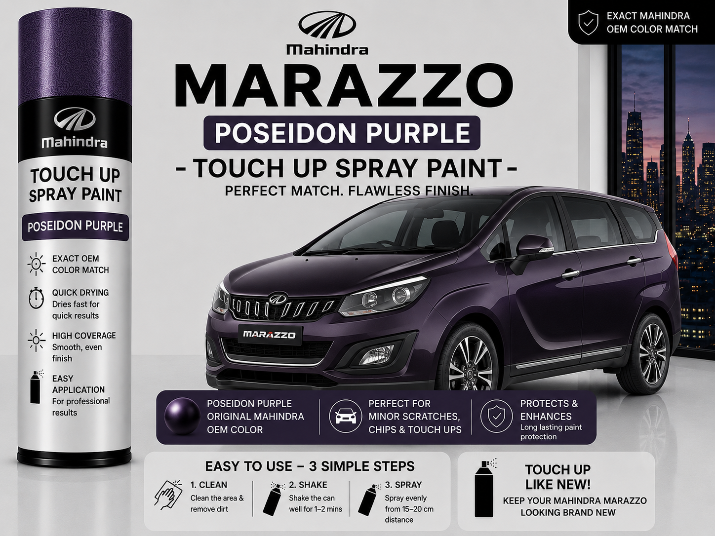 Mahindra Marazzo Poseidon Purple Touch Up Spray Paint – OEM Color Match | LIHA Aerosols 500ml