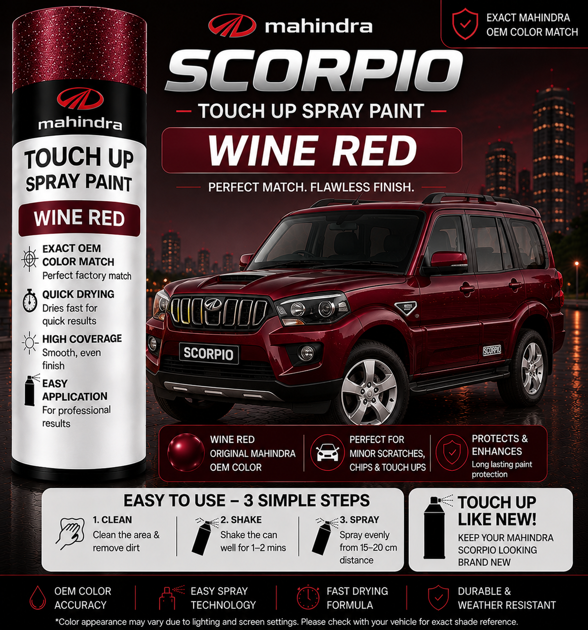 Mahindra Scorpio Wine Red Touch Up Spray Paint – OEM Color Match | LIHA Aerosols 500ml