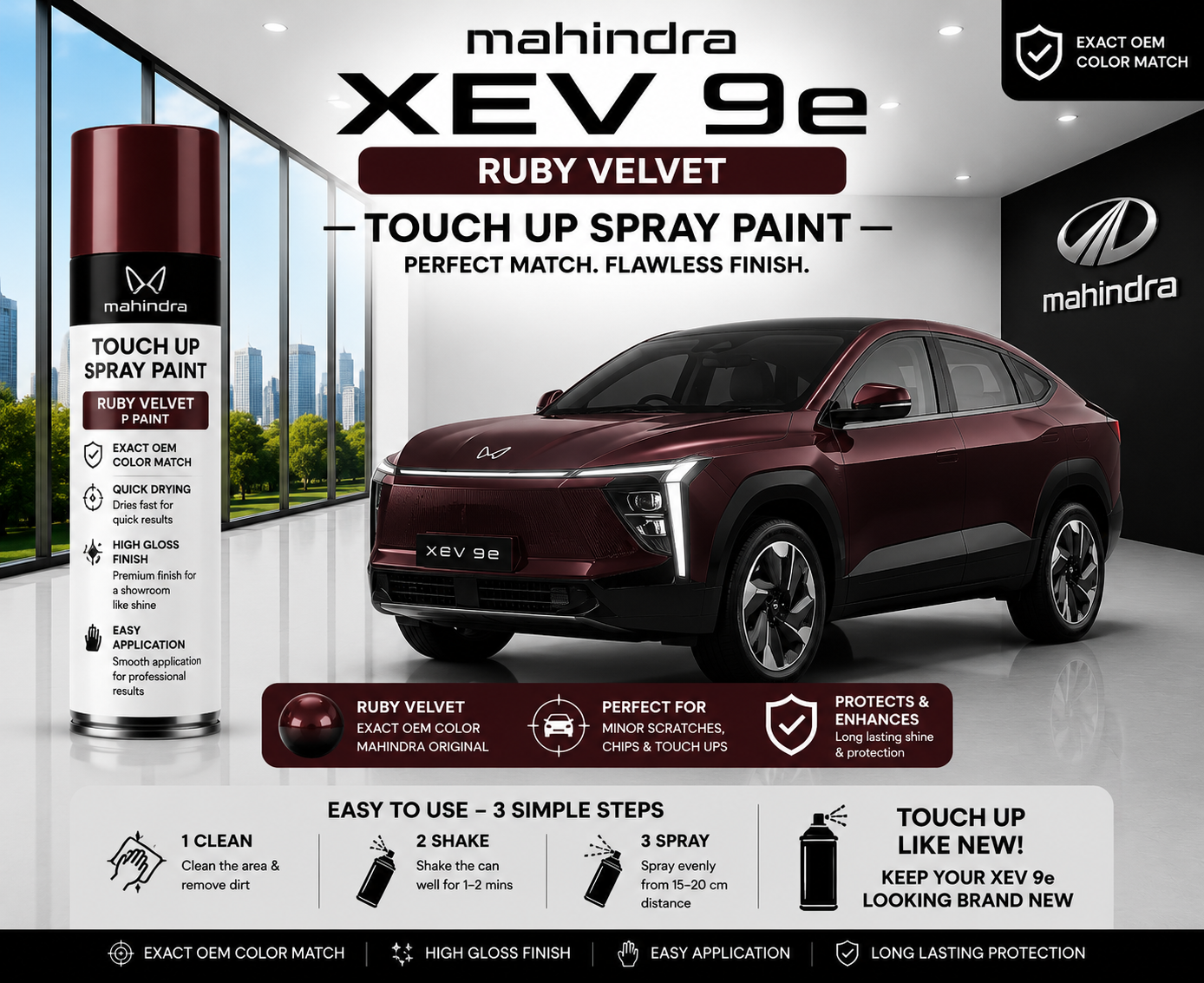 Mahindra XEV 9e Ruby Velvet Touch Up Spray Paint – OEM Color Match