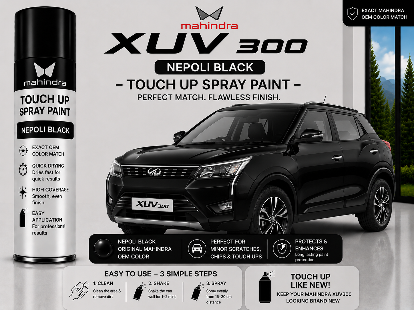 Mahindra XUV300 Napoli Black Touch Up Spray Paint – OEM Color Match | LIHA Aerosols 500ml