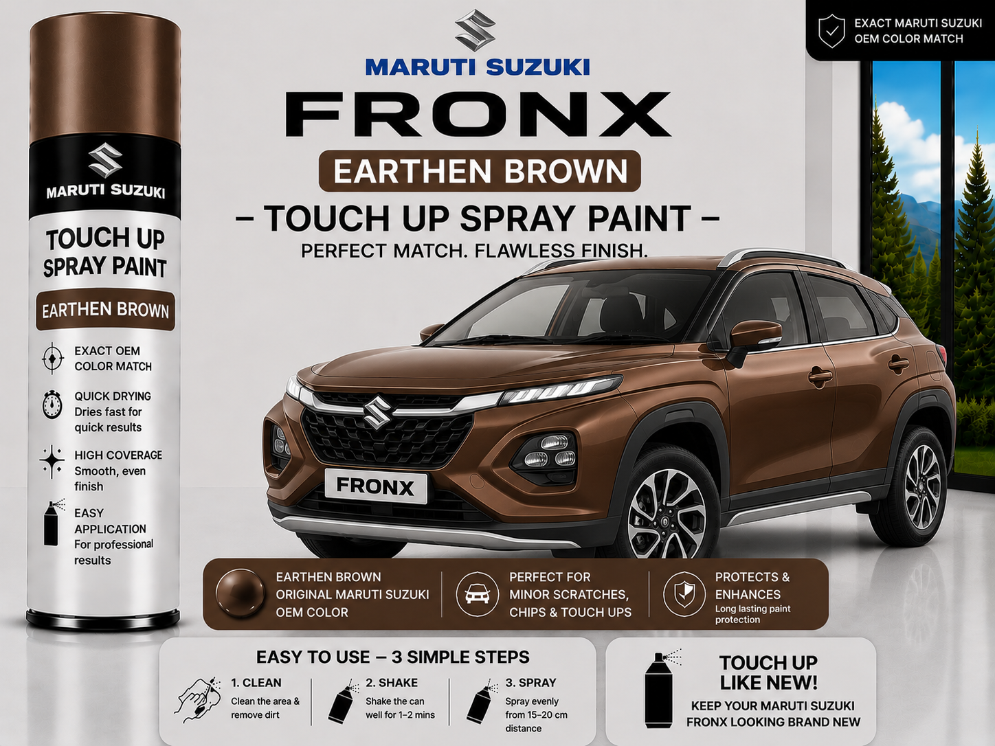 Maruti Suzuki Fronx Earthen Brown Touch Up Spray Paint – OEM Color Match | LIHA Aerosols 500ml