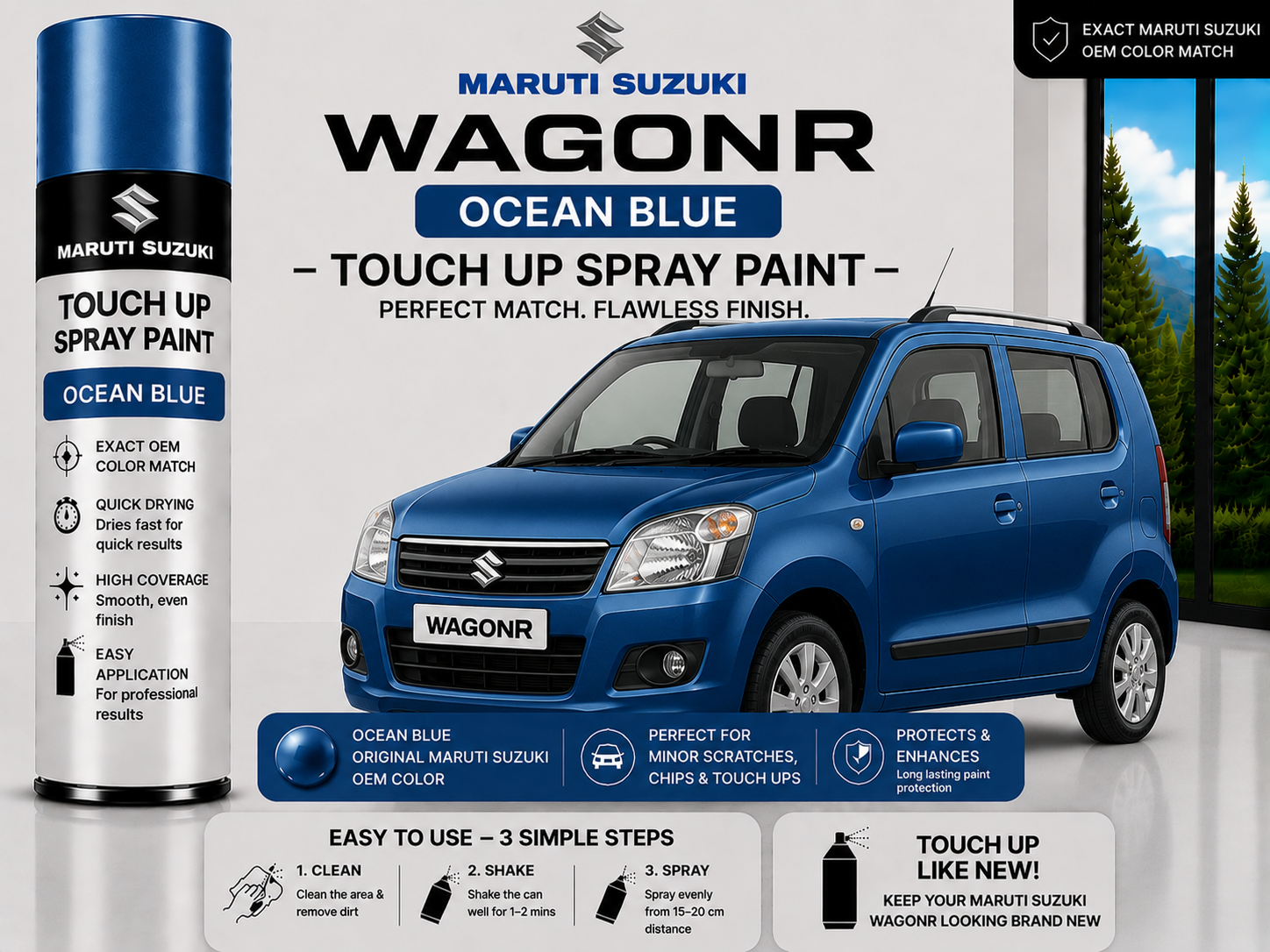 Maruti Suzuki Wagon R Ocean Blue Touch Up Spray Paint – OEM Color Match | LIHA Aerosols 500ml
