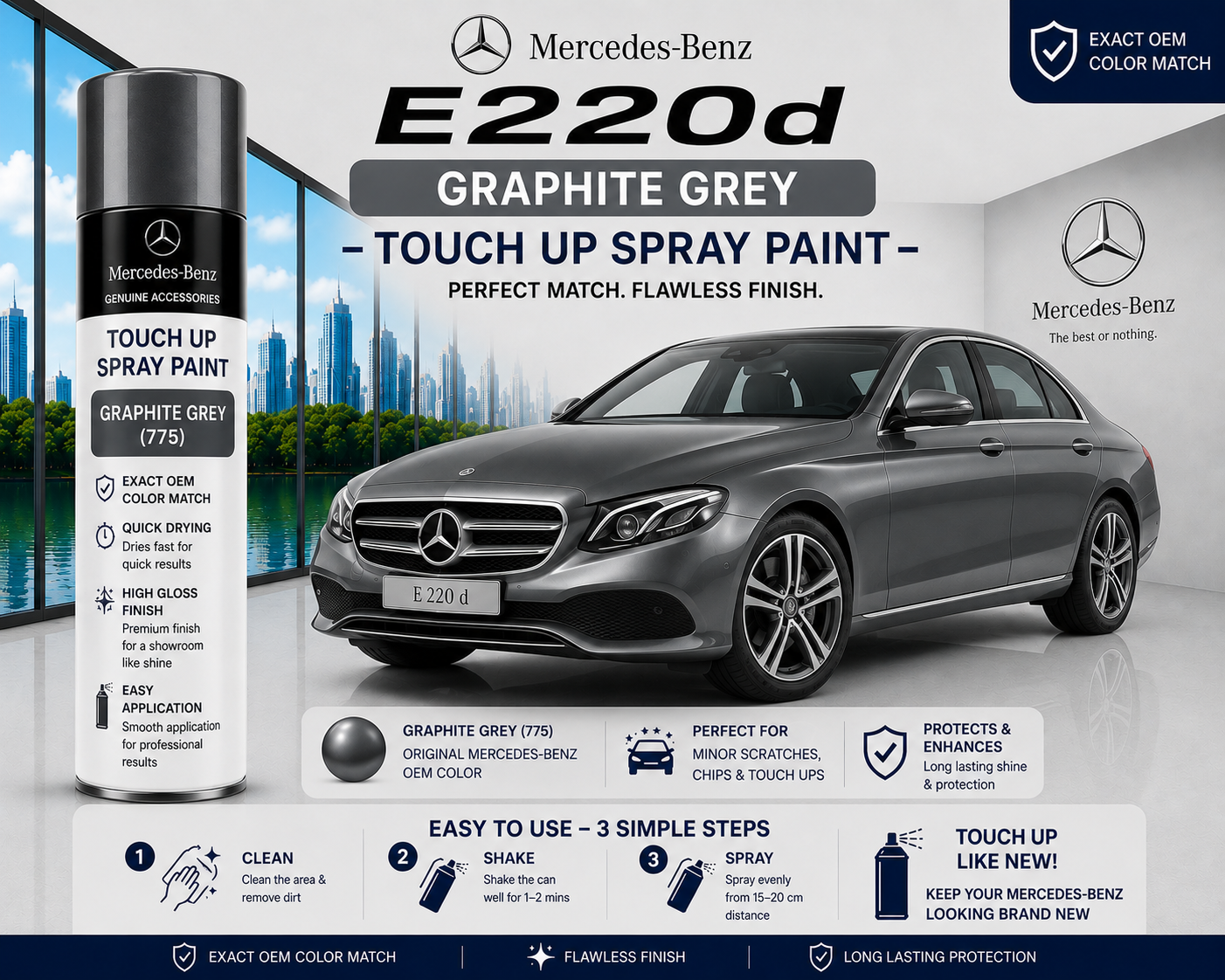 Mercedes-Benz E220 Graphite Grey Touch Up Spray Paint | OEM Automotive Aerosol Paint for Scratch Repair