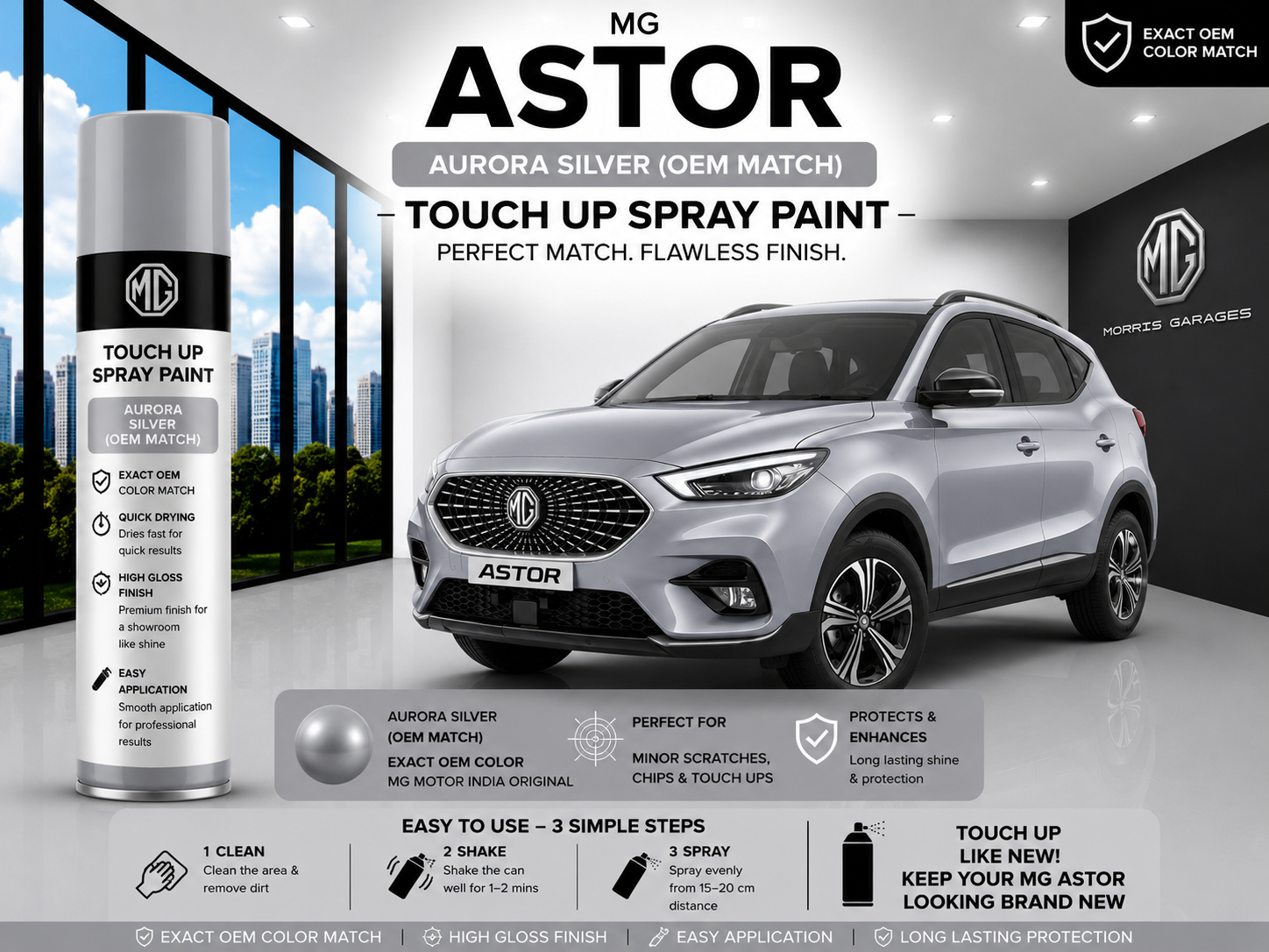 MG Astor Aurora Silver Touch Up Spray Paint – OEM Color Match | LIHA Aerosols 500ml