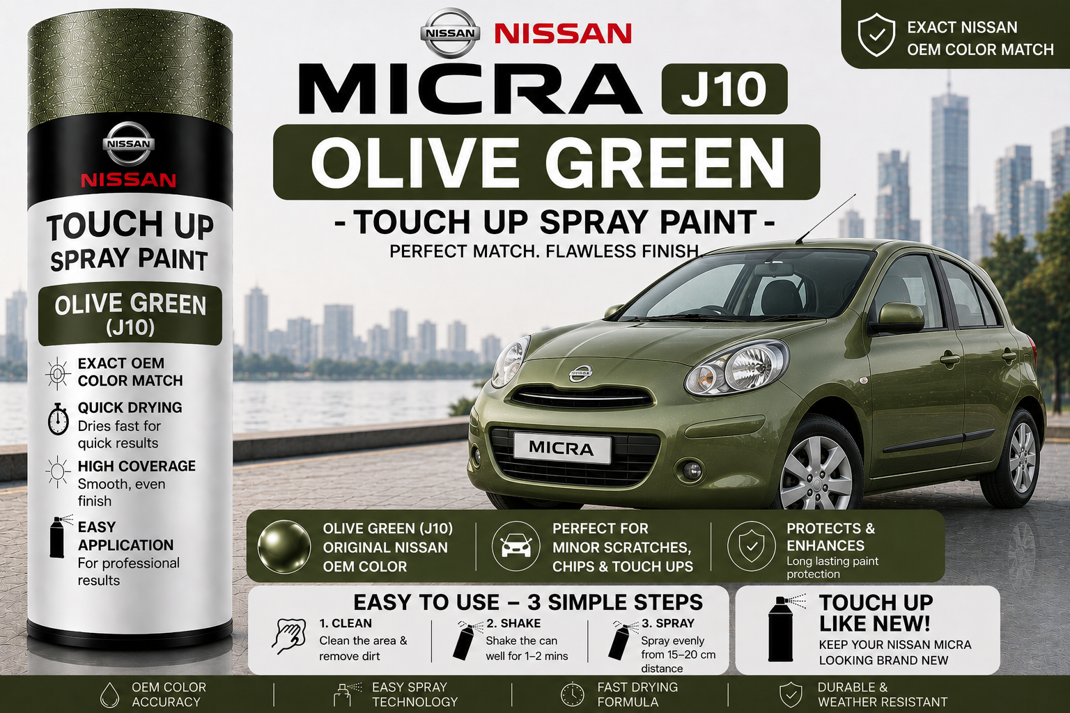 Nissan Micra J10 Olive Green Touch Up Spray Paint – OEM Color Match | LIHA Aerosols 500ml