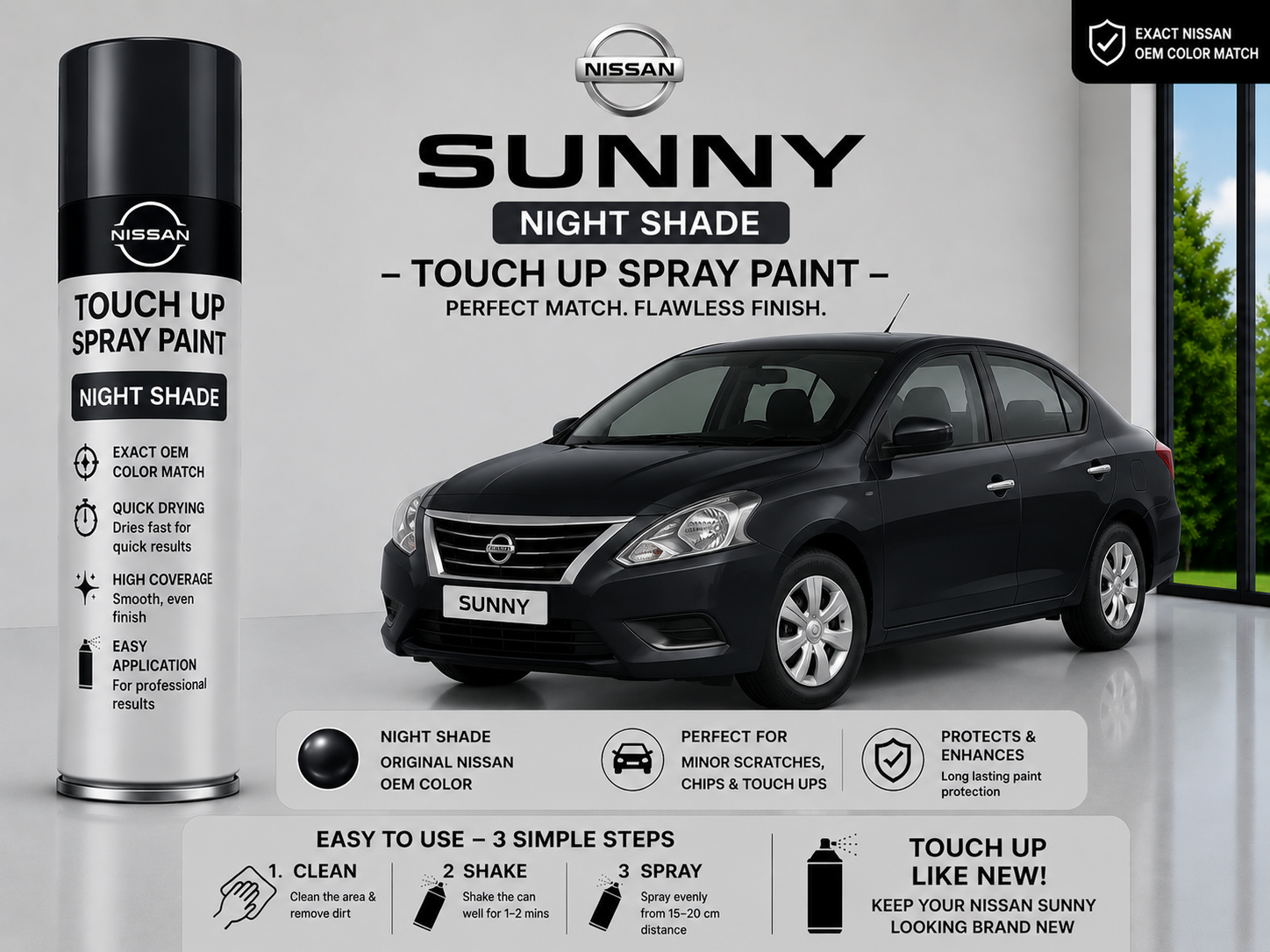 Nissan Sunny Night Shade Touch Up Spray Paint – OEM Color Match | LIHA Aerosols 500ml