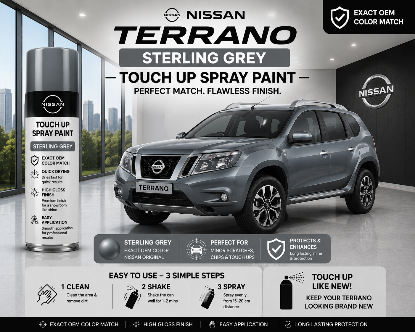 Nissan Terrano Sterling Grey Touch Up Spray Paint – OEM Color Match