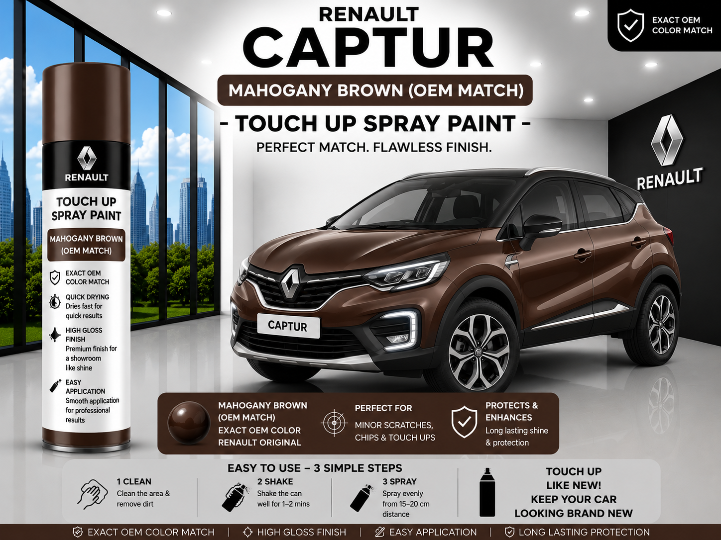 Renault Captur Mahogany Brown Touch Up Spray Paint – OEM Color Match | LIHA Aerosols 500ml