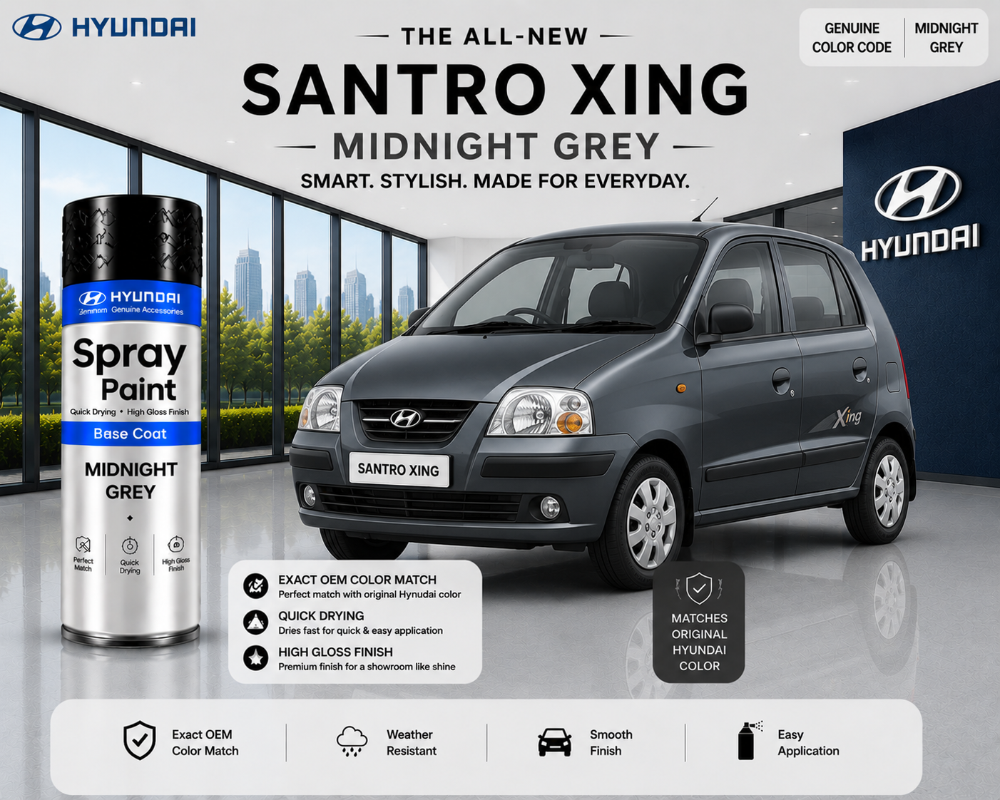 Hyundai Santro Xing Midnight Grey Touch Up Spray Paint – OEM Color Match