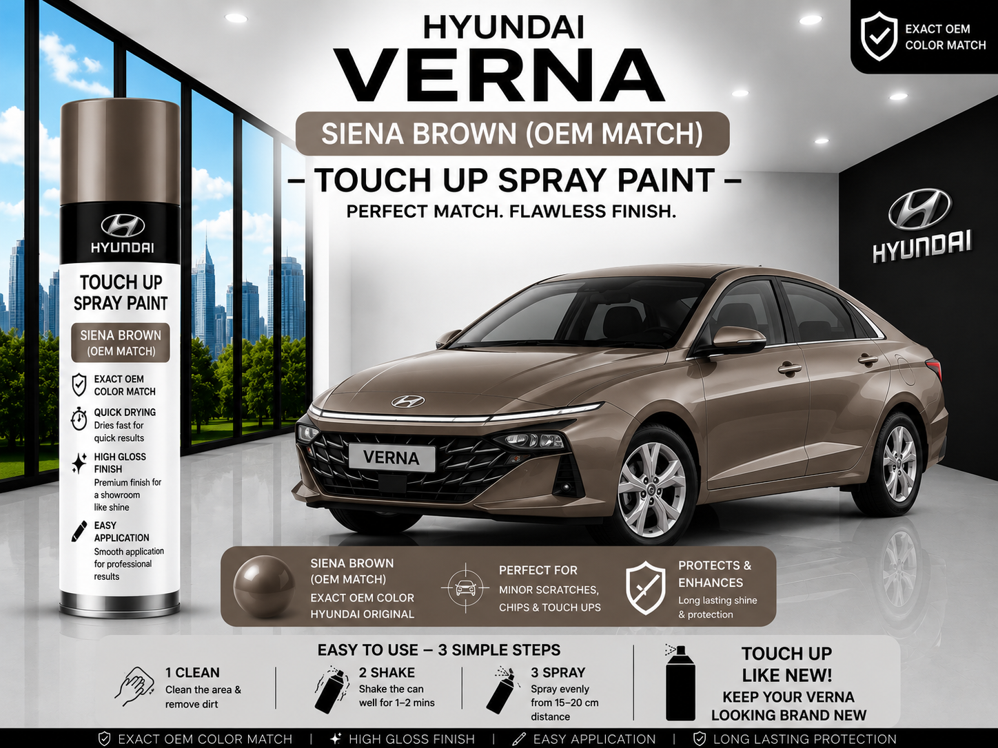 Hyundai Verna Siena Brown Touch Up Spray Paint – OEM Color Match | LIHA Aerosols 500ml