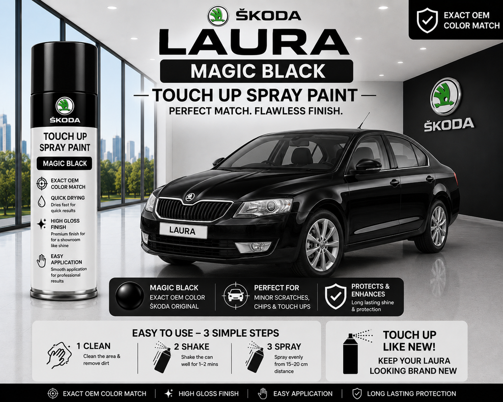 Skoda Laura Magic Black Touch Up Spray Paint – OEM Color Match