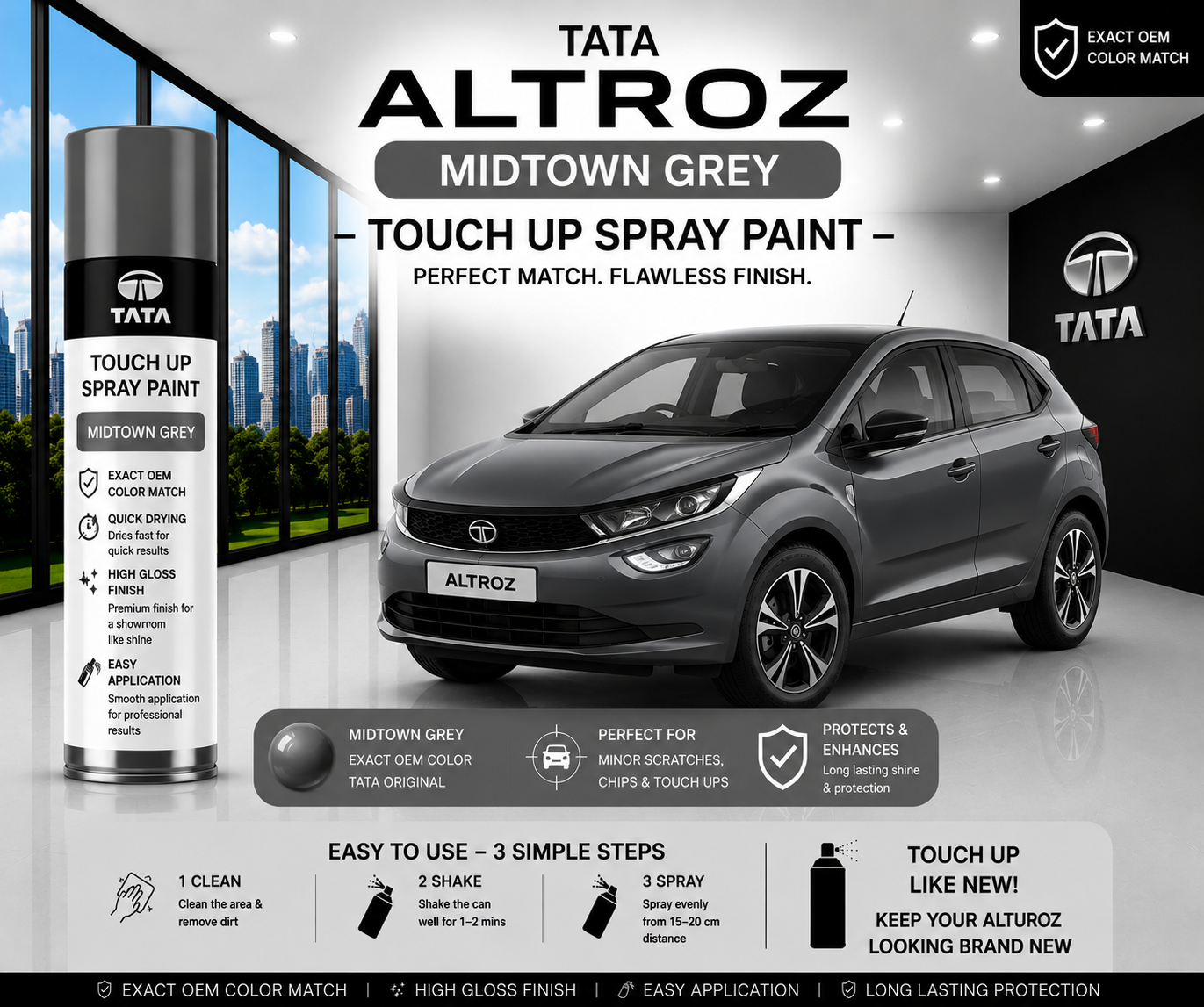 Tata Altroz Midtown Grey Touch Up Spray Paint – OEM Color Match | LIHA Aerosols 500ml