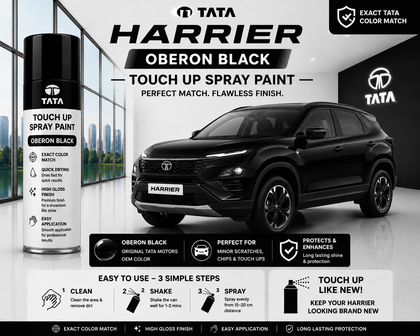 Tata Harrier Oberon Black Touch Up Spray Paint – OEM Color Match