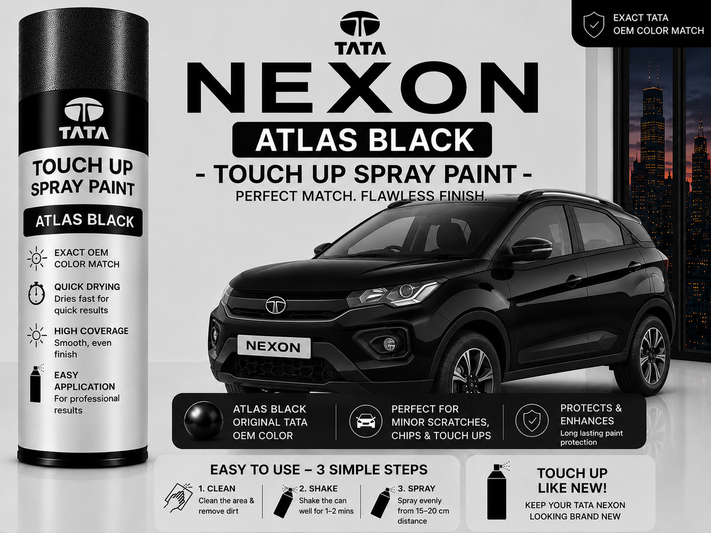 Tata Nexon Atlas Black Touch Up Spray Paint – OEM Color Match | LIHA Aerosols 500ml