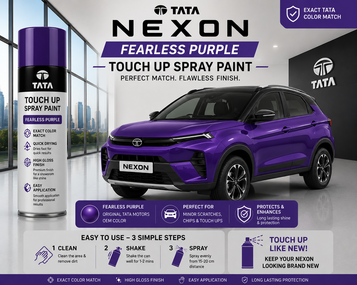 Tata Nexon Fearless Purple Touch Up Spray Paint – OEM Color Match