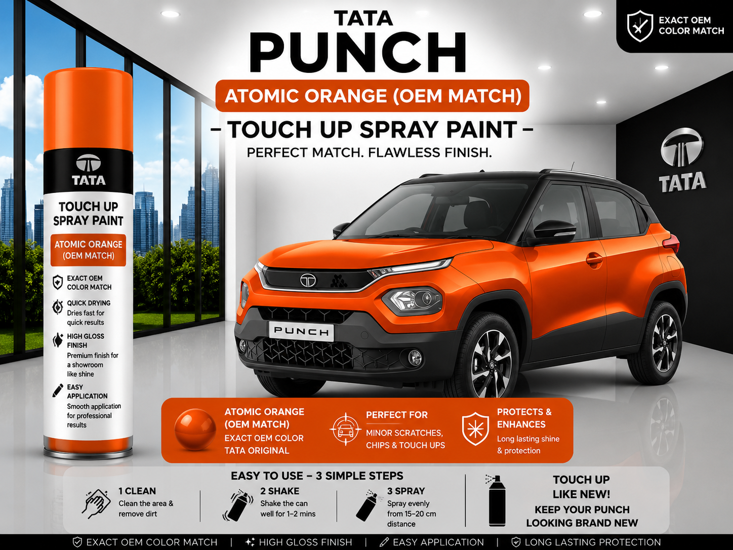 Tata Punch Atomic Orange Touch Up Spray Paint – OEM Color Match | LIHA Aerosols 500ml