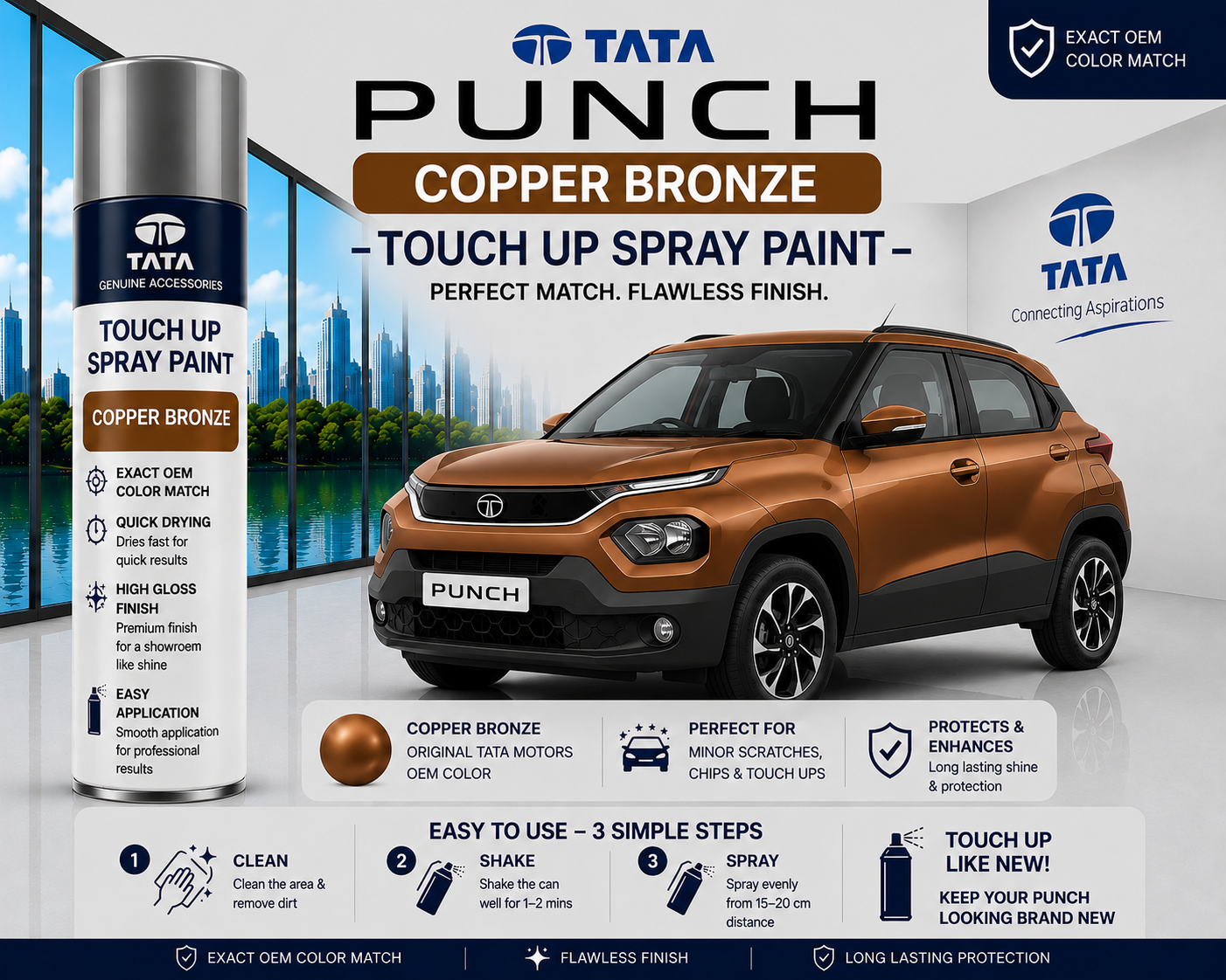 Tata Punch Copper Bronze Touch Up Spray Paint | OEM Automotive Aerosol Paint for Scratch Repair