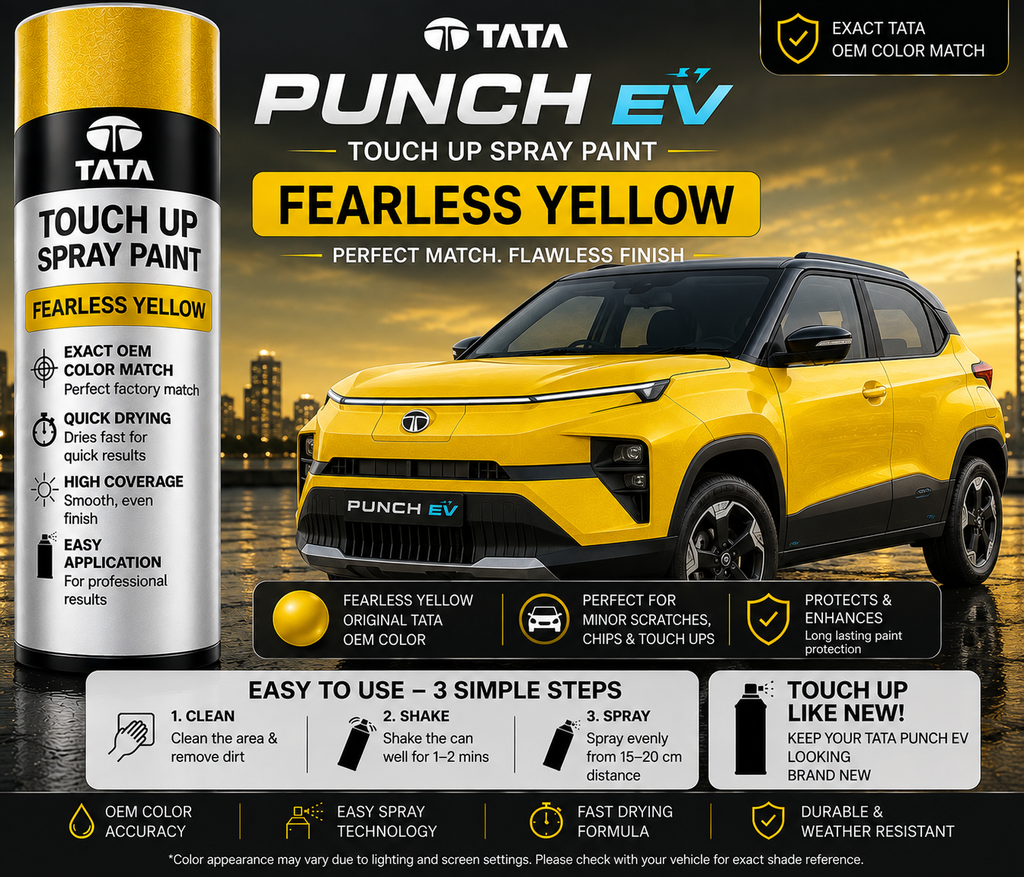 Tata Punch EV Fearless Yellow Touch Up Spray Paint – OEM Color Match | LIHA Aerosols 500ml
