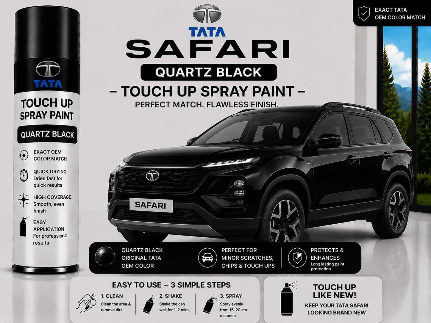 Tata Safari Quartz Black Touch Up Spray Paint – OEM Color Match | LIHA Aerosols 500ml