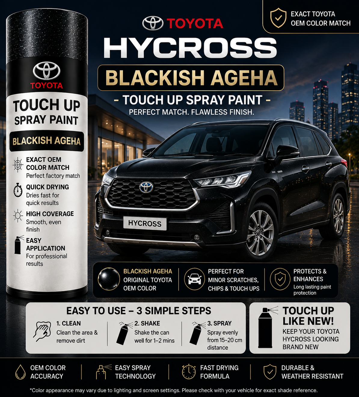 Toyota Innova Hycross Blackish Ageha Touch Up Spray Paint – OEM Color Match | LIHA Aerosols 500ml