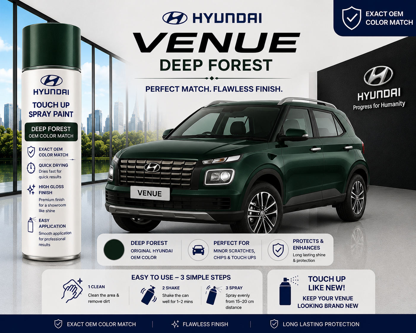 Hyundai Venue Deep Forest Touch Up Spray Paint | OEM Automotive Aerosol Paint for Scratch Repair