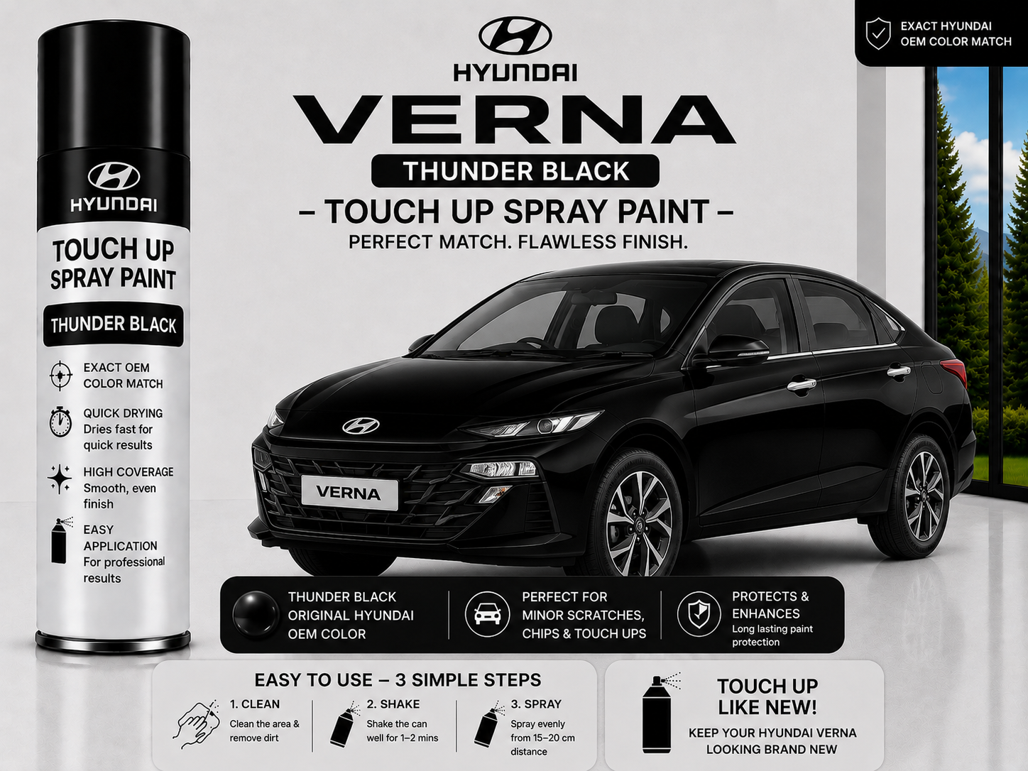 Hyundai Verna Thunder Black Touch Up Spray Paint – OEM Color Match | LIHA Aerosols 500ml