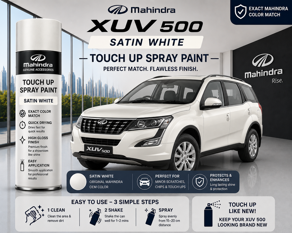 Mahindra XUV500 Satin White Touch Up Spray Paint | OEM Automotive Aerosol Paint for Scratch Repair
