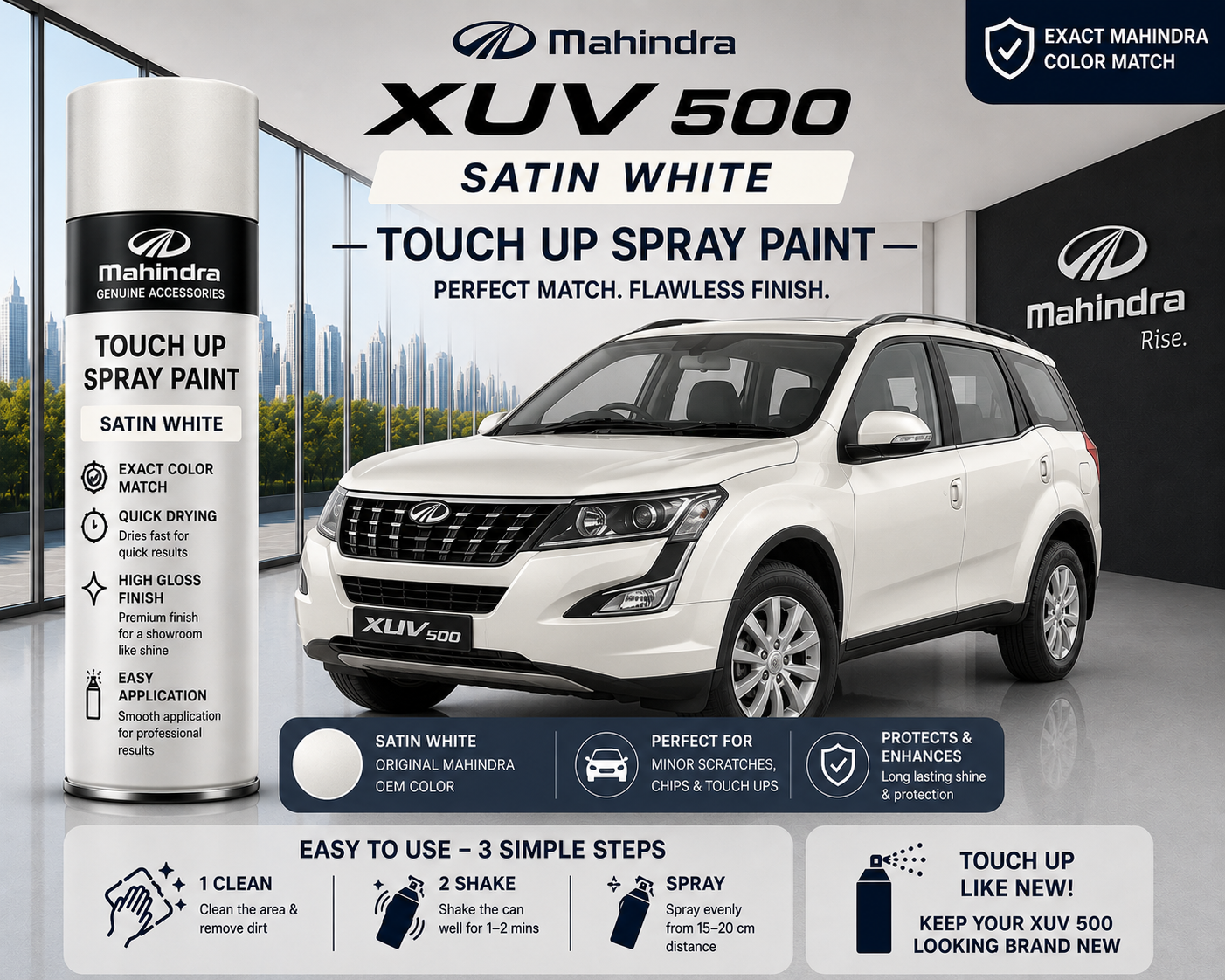 Mahindra XUV500 Satin White Touch Up Spray Paint | OEM Automotive Aerosol Paint for Scratch Repair