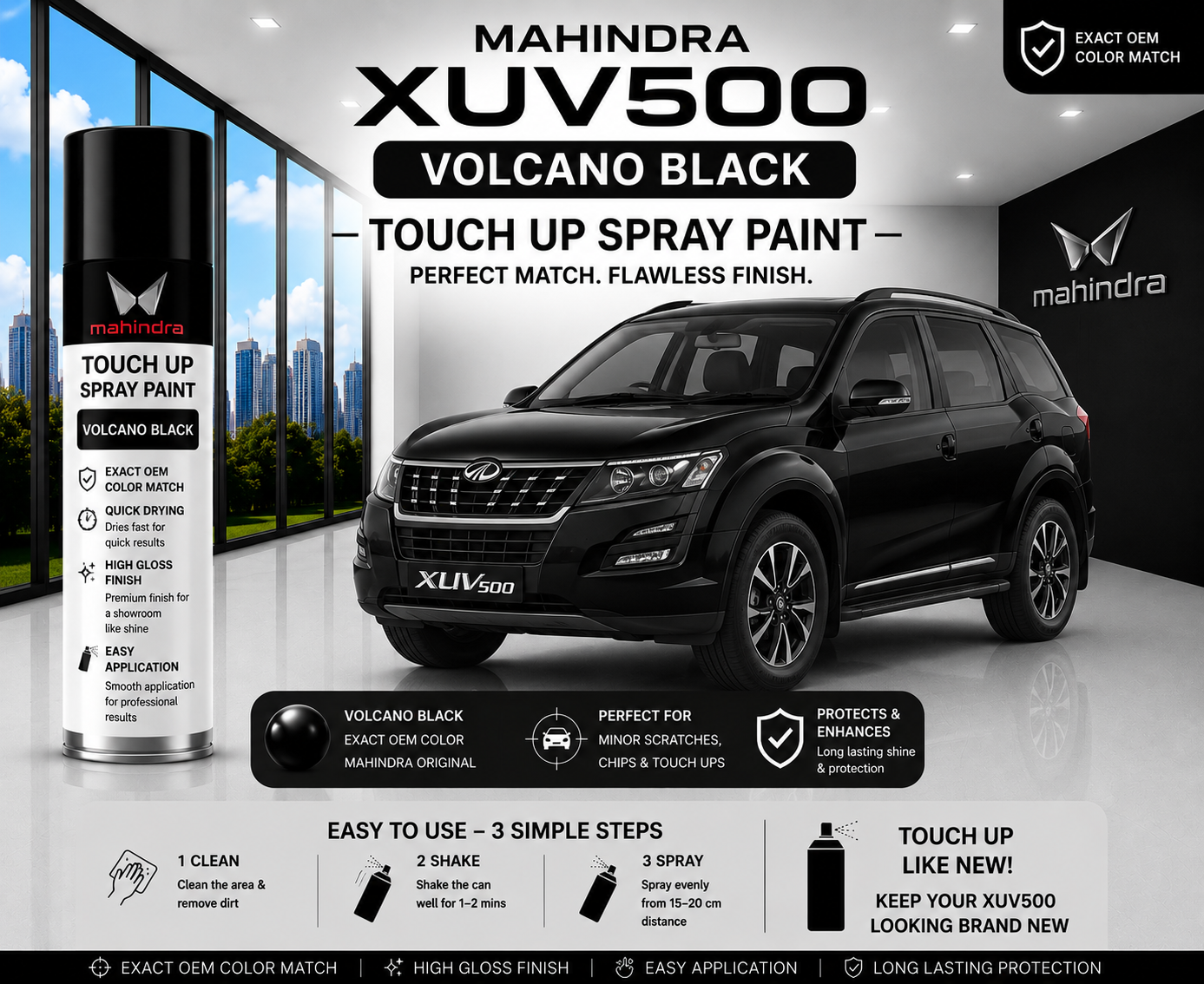 Mahindra XUV500 Volcano Black Touch Up Spray Paint – OEM Color Match | LIHA Aerosols 500ml